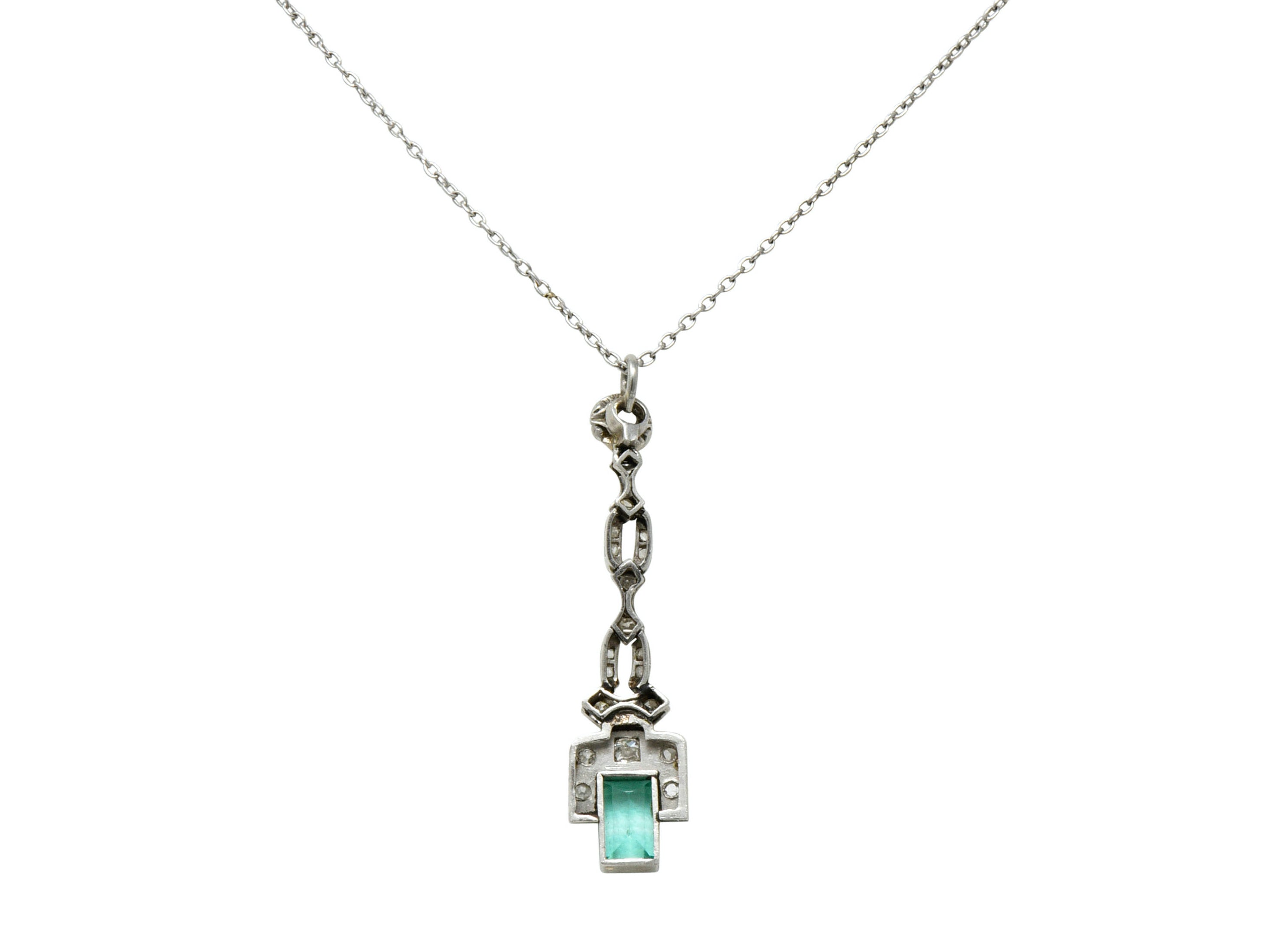 1920's Art Deco 1.35 CTW Emerald Diamond Platinum Pendant NecklaceNecklace - Wilson's Estate Jewelry