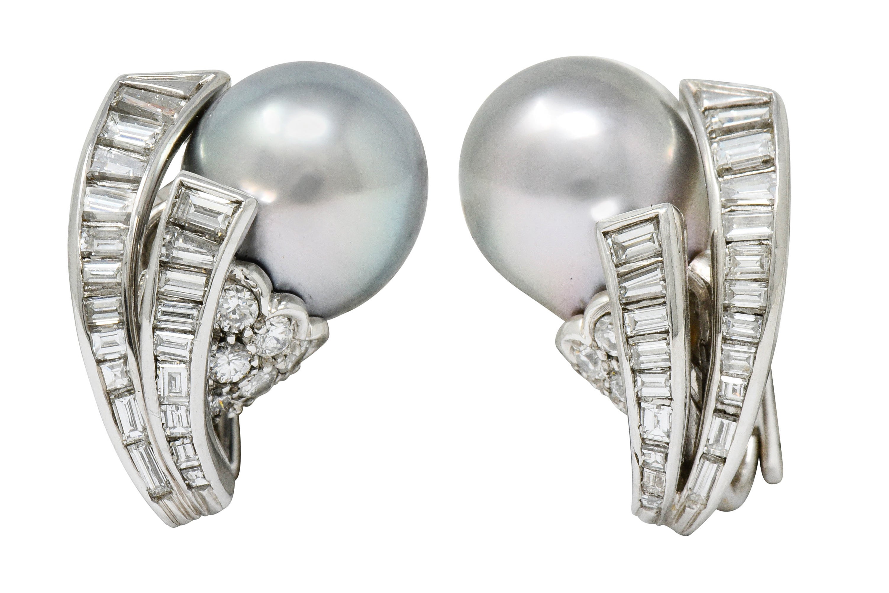 Petochi Vintage 3.25 CTW Diamond Cultured Pearl Platinum Ear-Clip Earrings - Wilson's Estate Jewelry