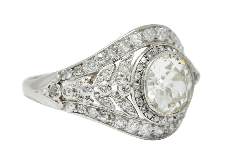 1920's Early Art Deco 2.12 CTW Diamond Platinum Laurel Band Ring GIARing - Wilson's Estate Jewelry