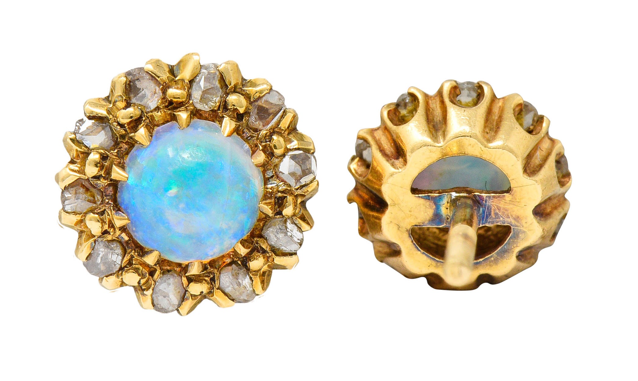 Victorian Opal Diamond 14 karat Gold Cluster Stud EarringsEarrings - Wilson's Estate Jewelry