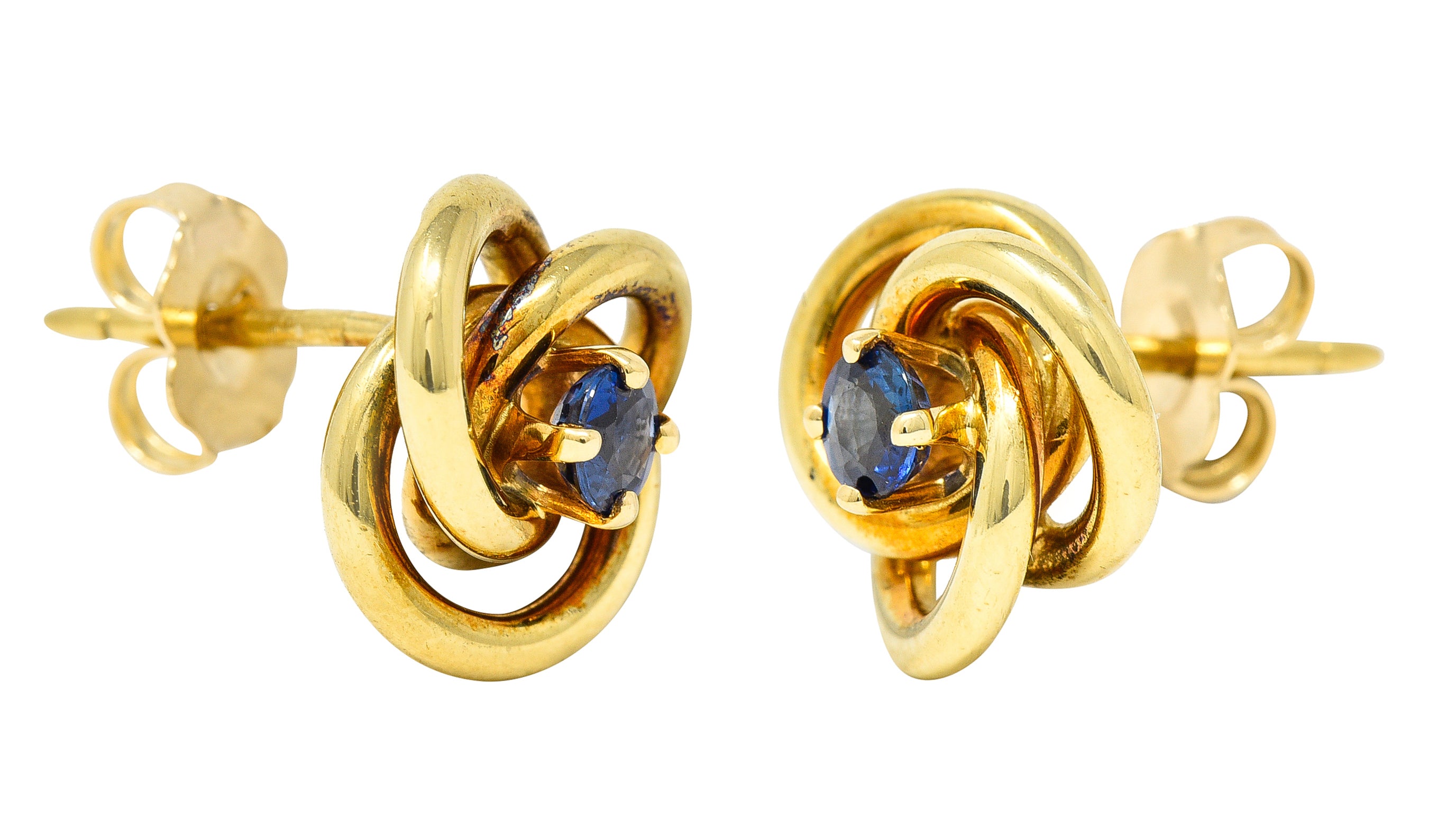 1990's Tiffany & Co. 0.50 Sapphire 18 Karat Yellow Gold Vintage Tiffany Knot Stud Earrings Wilson's Estate Jewelry