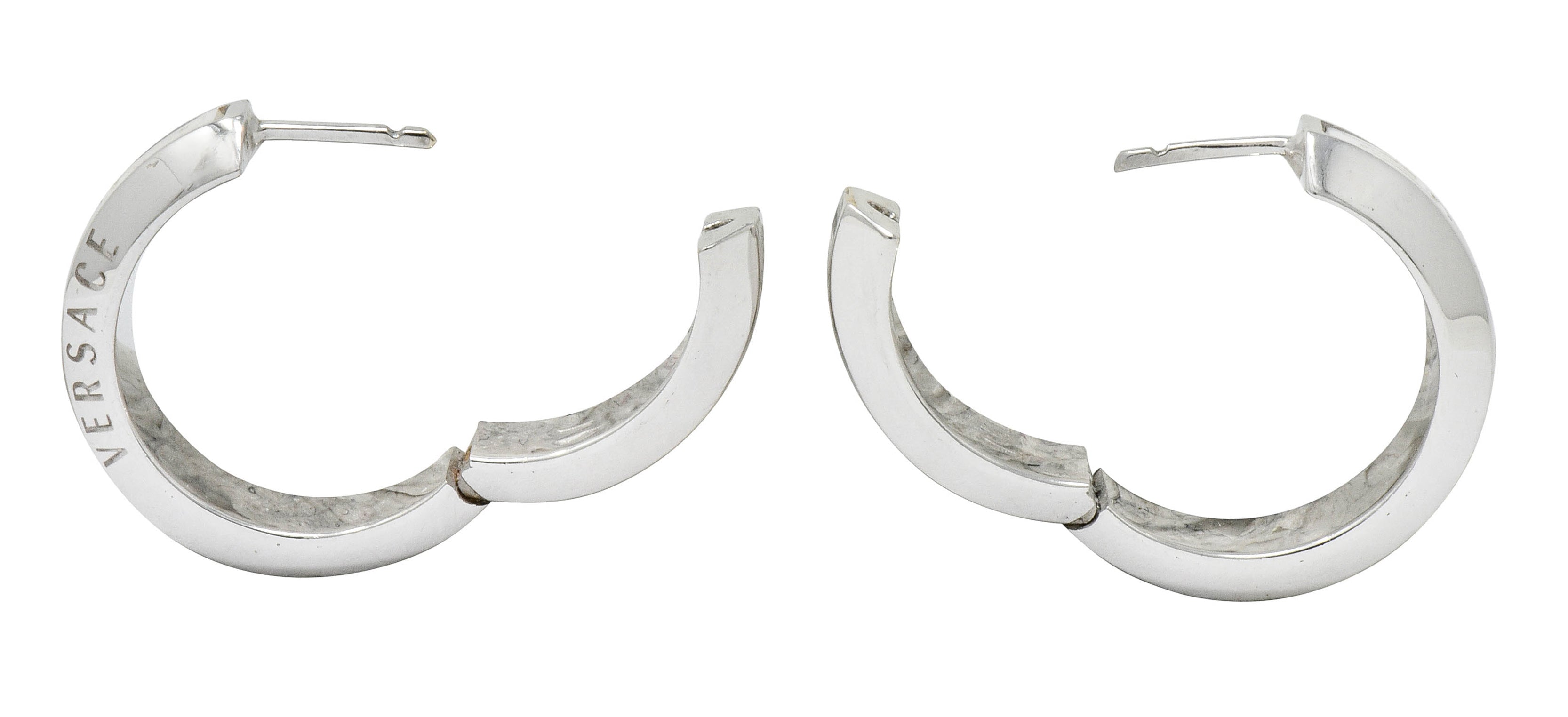 Versace Hardstone 18 Karat White Gold Greek Key Contemporary Hoop Earrings - Wilson's Estate Jewelry