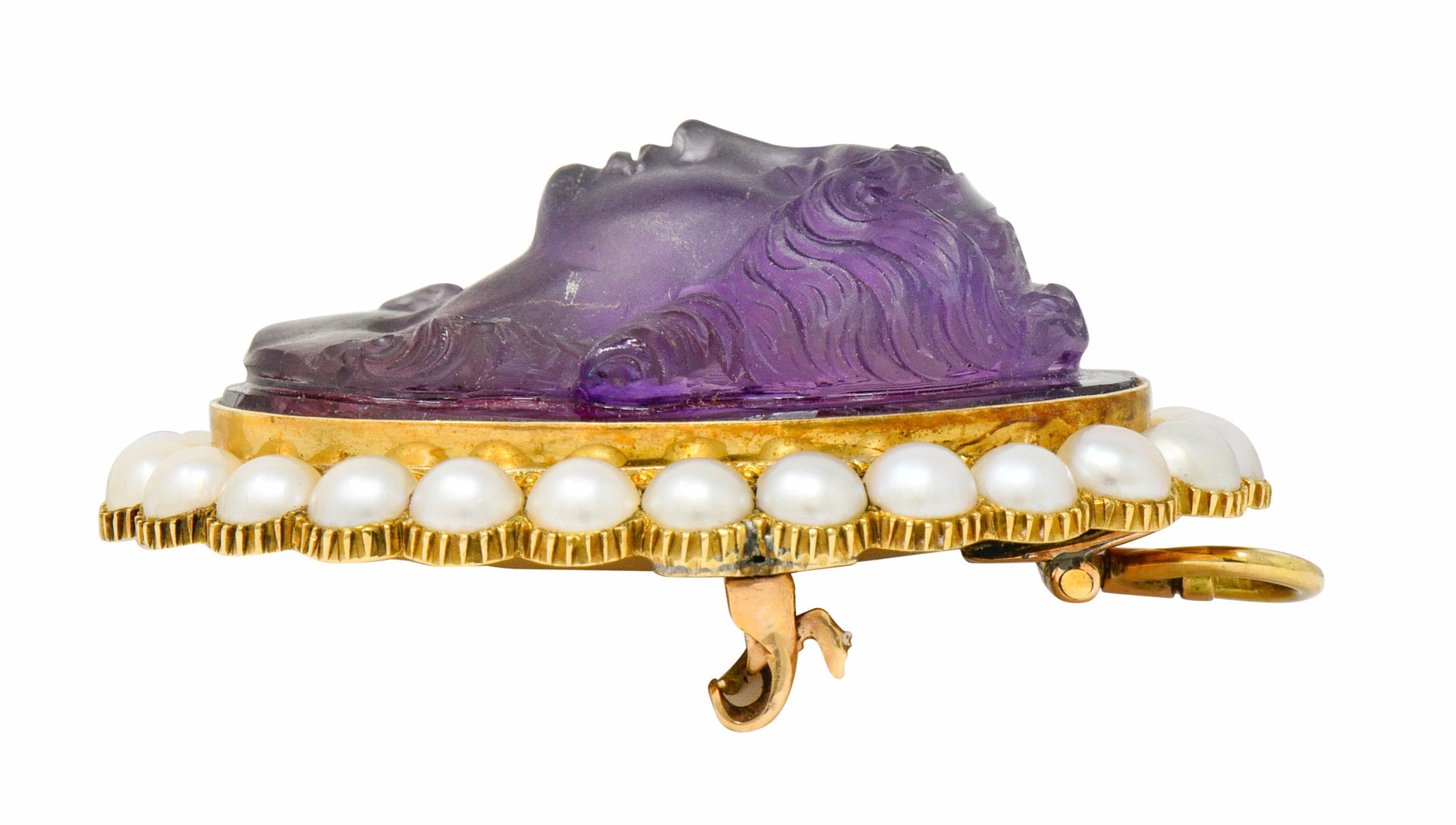 Victorian Amethyst Pearl 14 Karat Gold Cameo Cluster Pendant Brooch - Wilson's Estate Jewelry