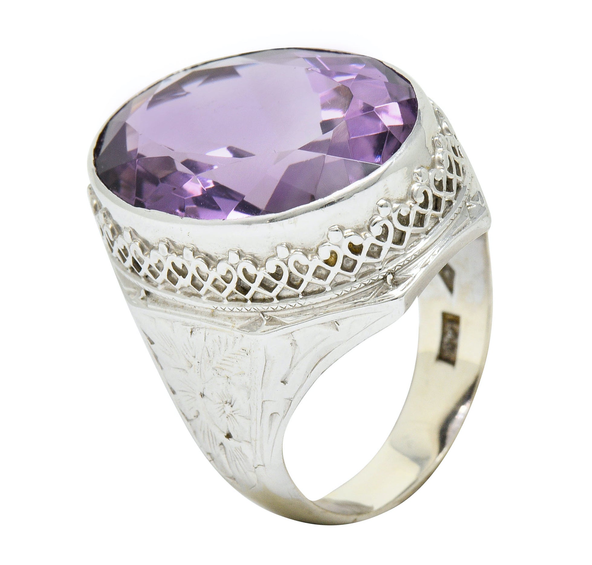 1930's Art Deco Amethyst 14 Karat White Gold Statement RingRing - Wilson's Estate Jewelry