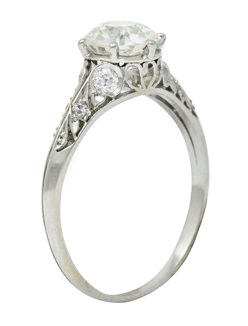 Early Art Deco 1.58 CTW Diamond Platinum Lotus Engagement RingRing - Wilson's Estate Jewelry