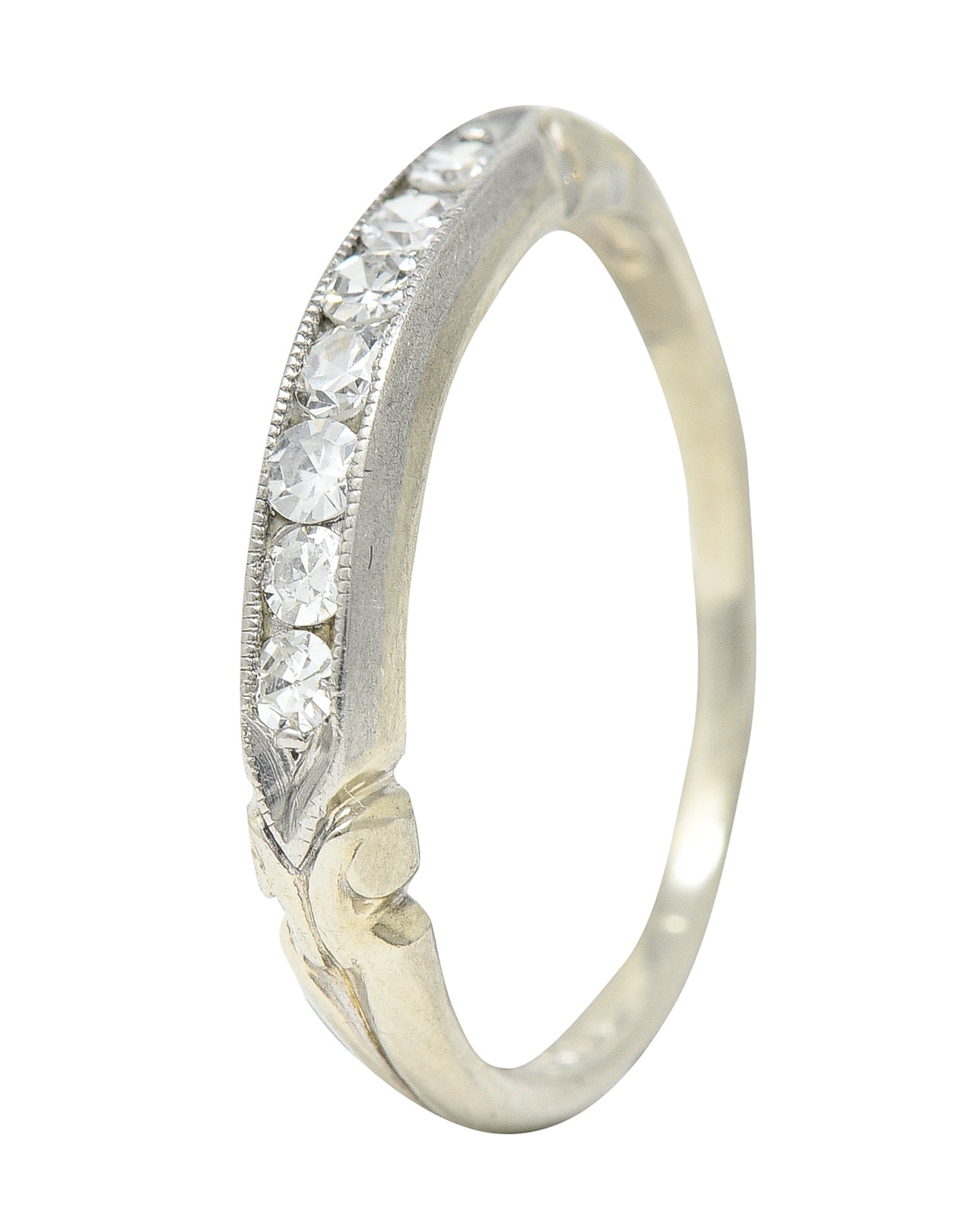 Abel Bros Art Deco 0.25 CTW Single Cut Diamond Platinum-Topped 18 Karat White Gold Band Ring Wilson's Estate Jewelry