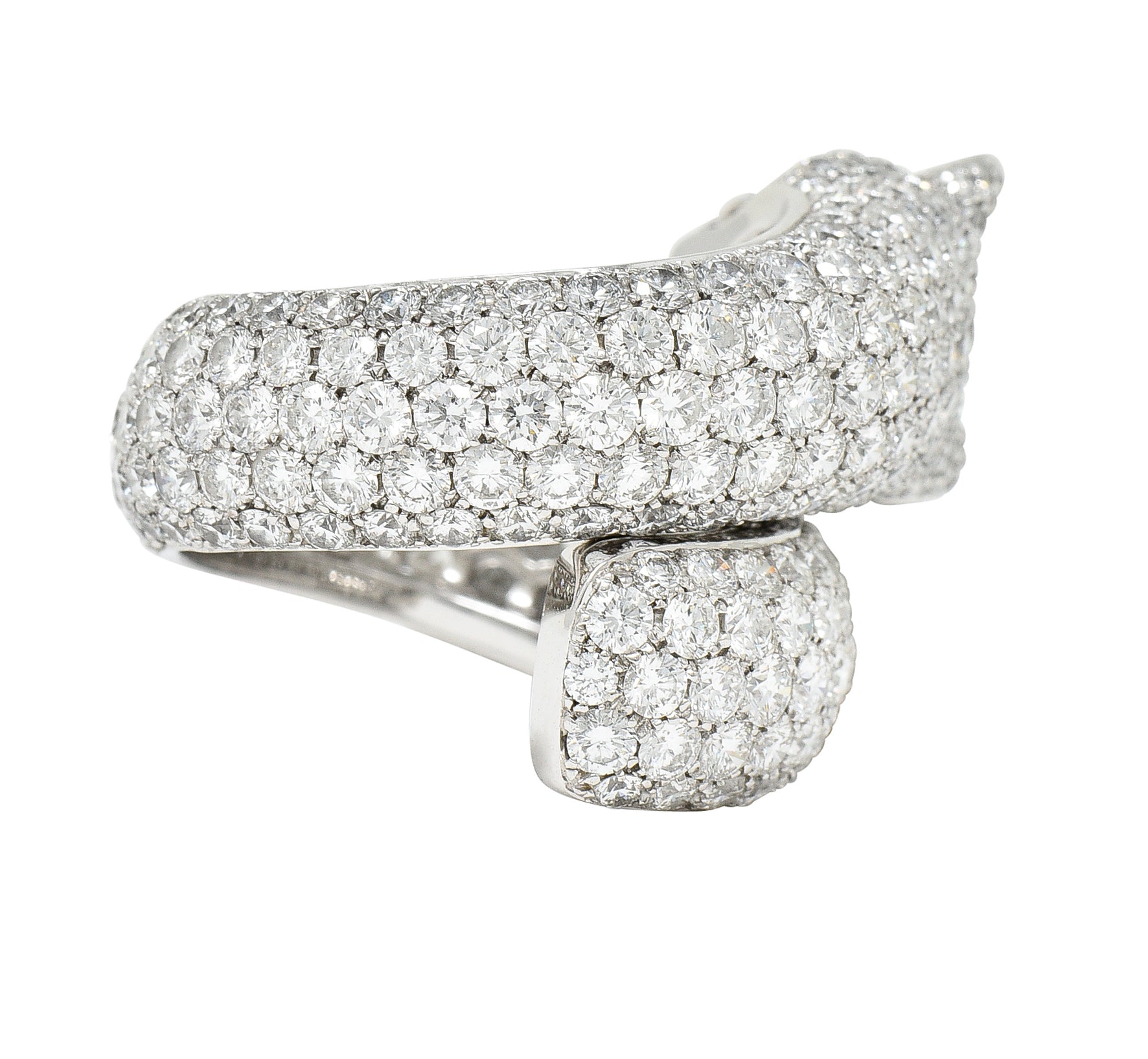 Cartier French 6.57 CTW Diamond Emerald 18 Karat White Gold Panthere Bypass RingRings - Wilson's Estate Jewelry