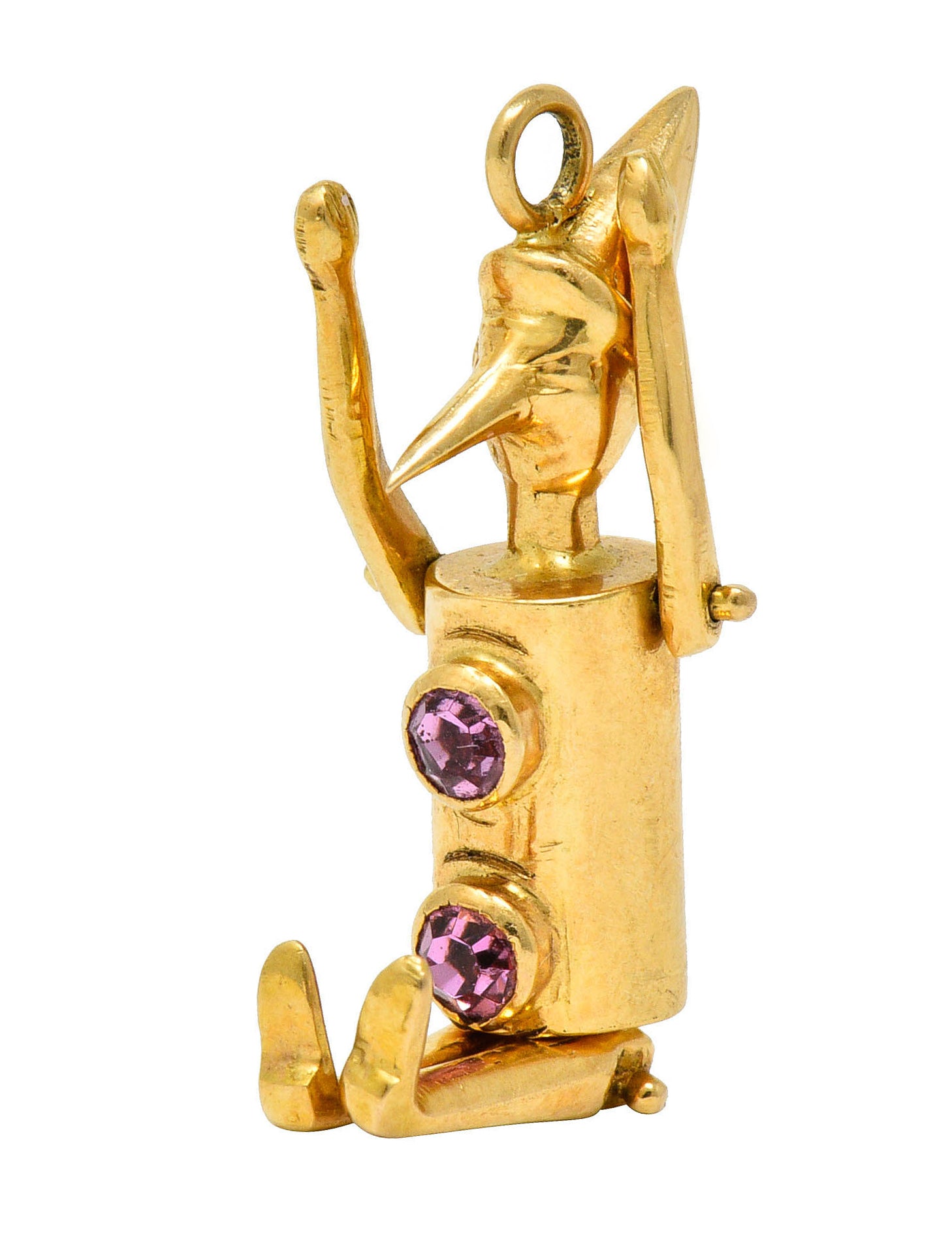 Retro Pink Sapphire 18 Karat Gold Articulated Pinocchio Charmcharm - Wilson's Estate Jewelry