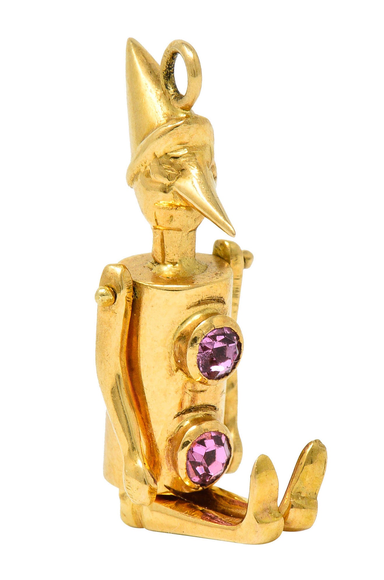 Retro Pink Sapphire 18 Karat Gold Articulated Pinocchio Charmcharm - Wilson's Estate Jewelry