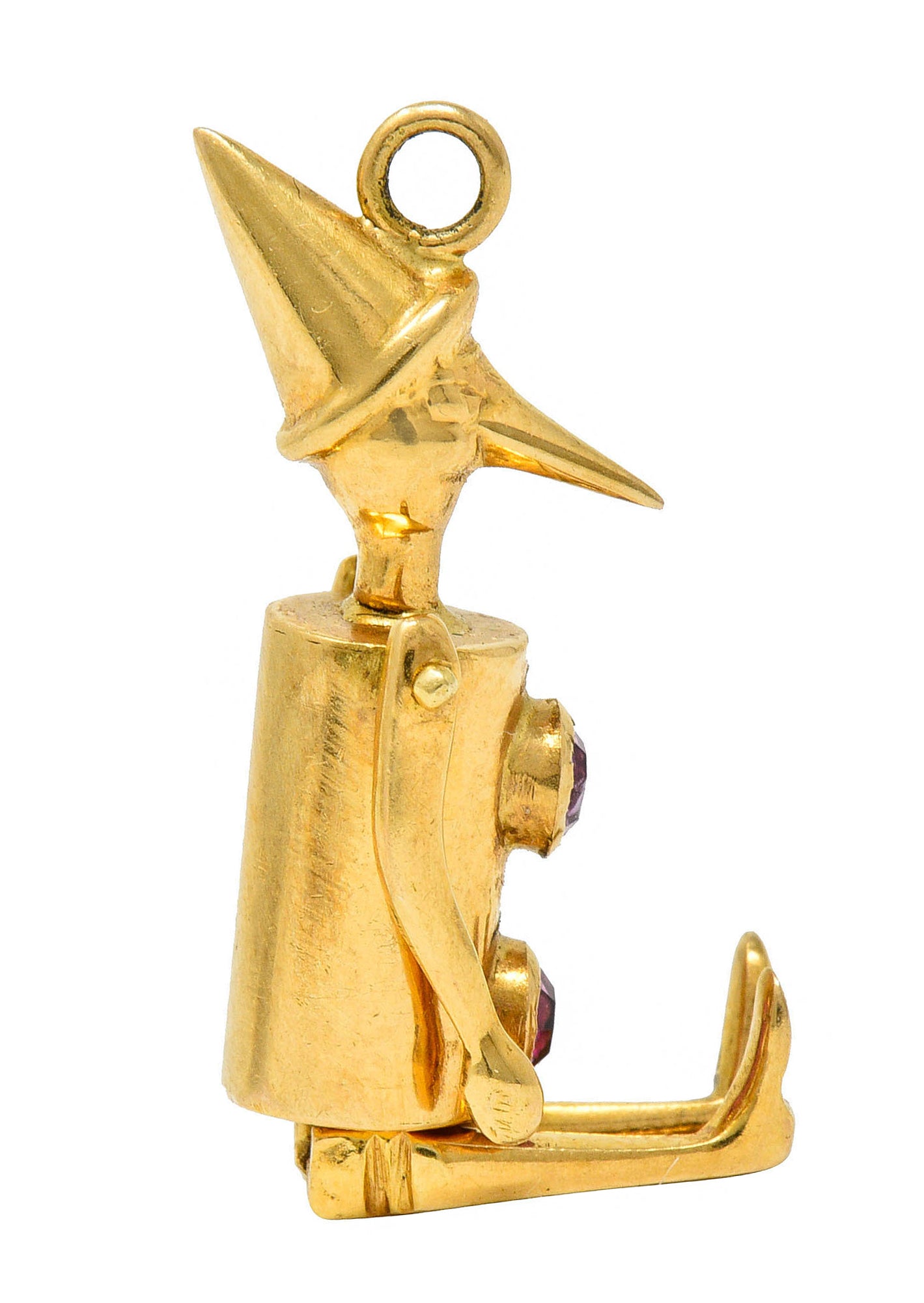 Retro Pink Sapphire 18 Karat Gold Articulated Pinocchio Charmcharm - Wilson's Estate Jewelry