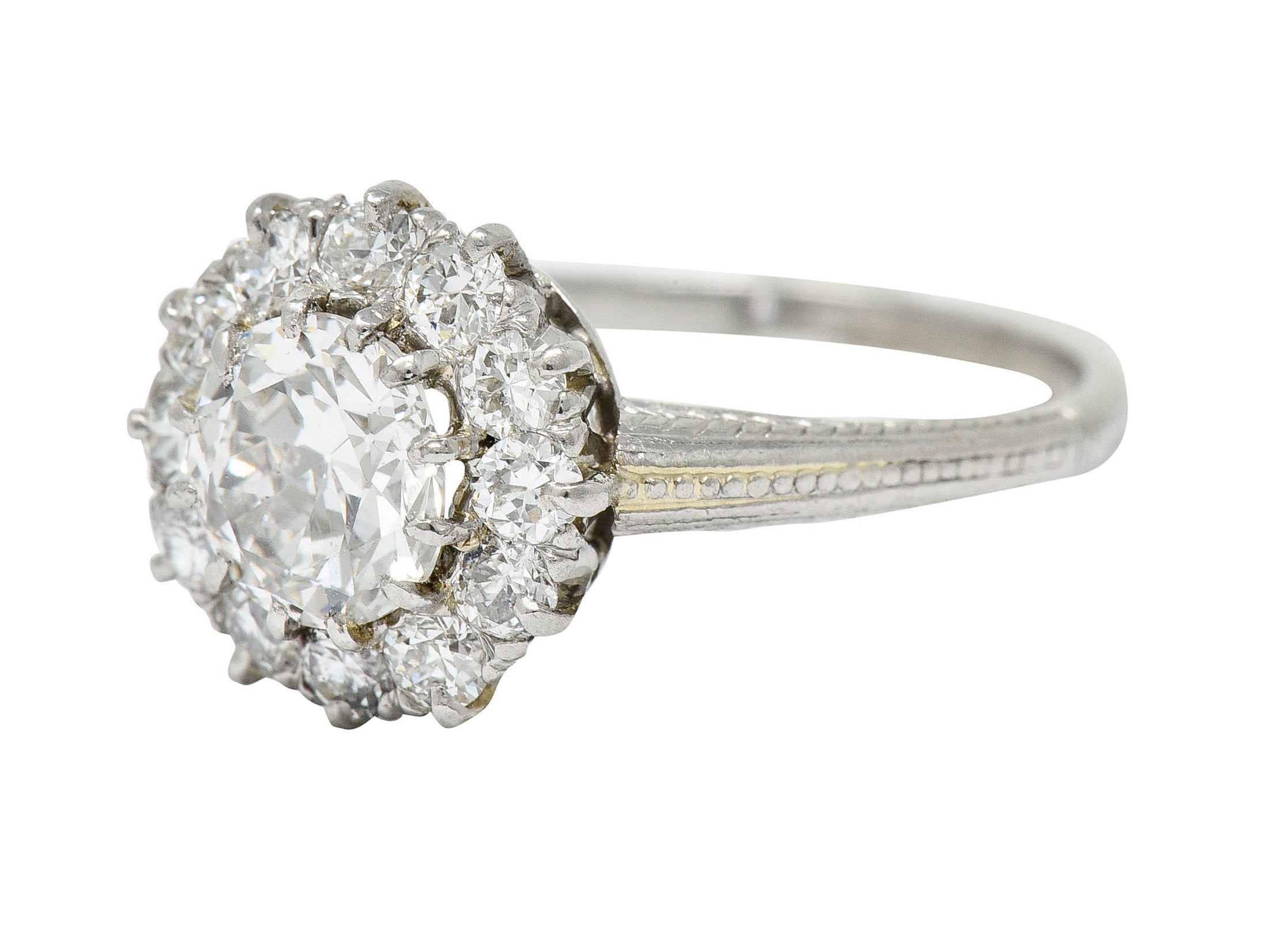 Early Art Deco 1.50 CTW Diamond Platinum Cluster Engagement Ring GIARing - Wilson's Estate Jewelry