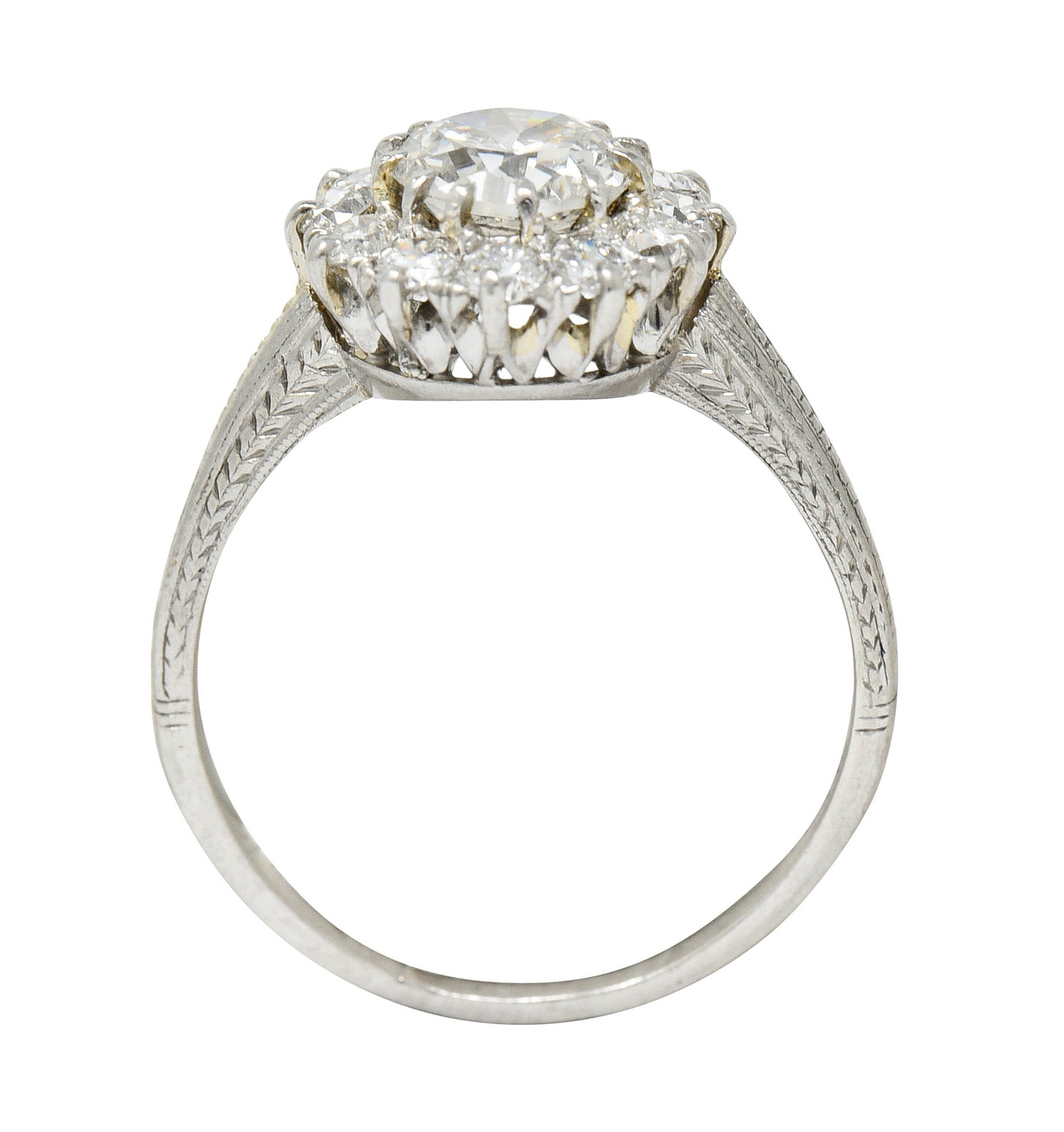 Early Art Deco 1.50 CTW Diamond Platinum Cluster Engagement Ring GIARing - Wilson's Estate Jewelry