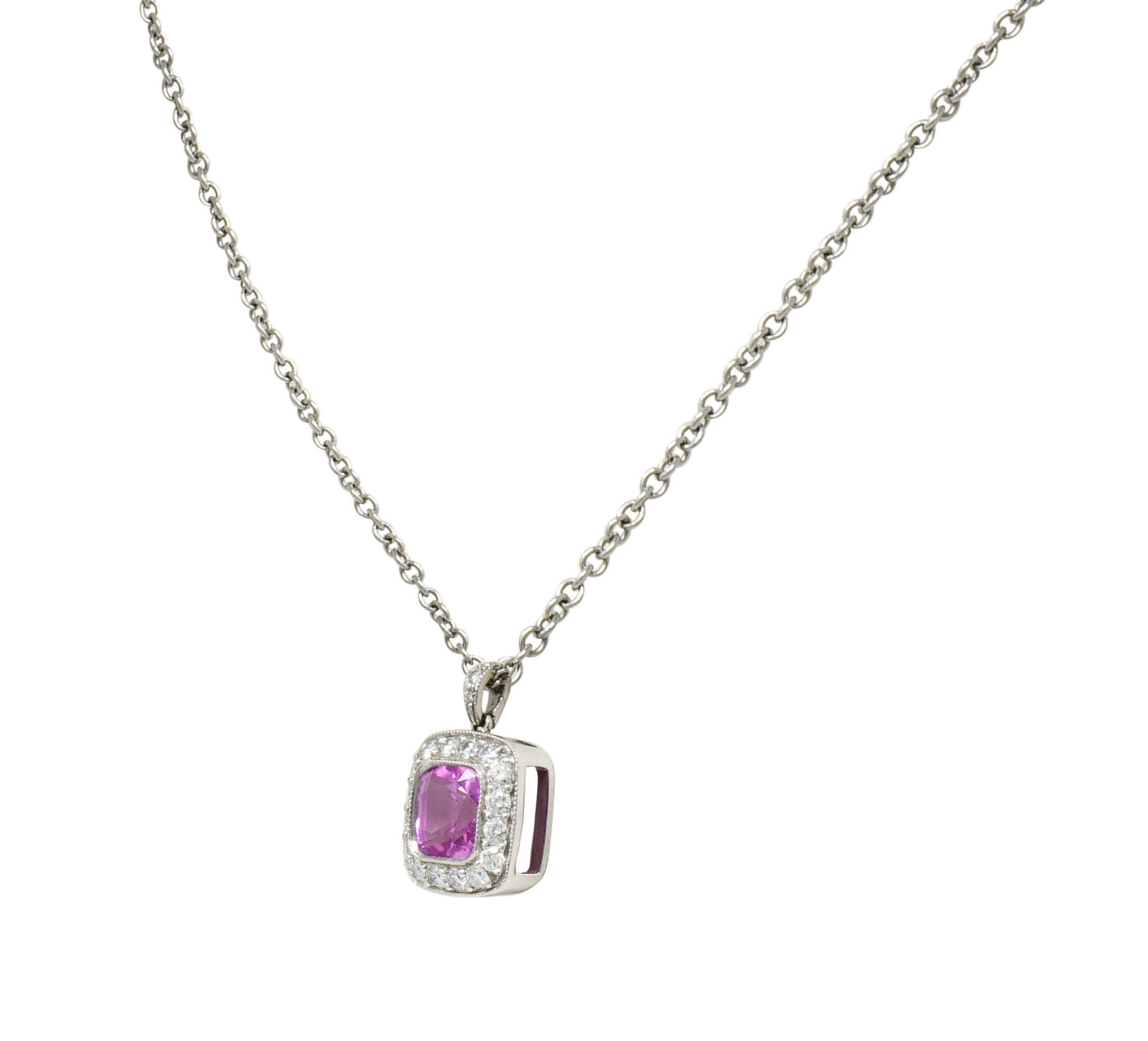 Tiffany & Co. Pink Sapphire Diamond Platinum Legacy Pendant Necklace - Wilson's Estate Jewelry