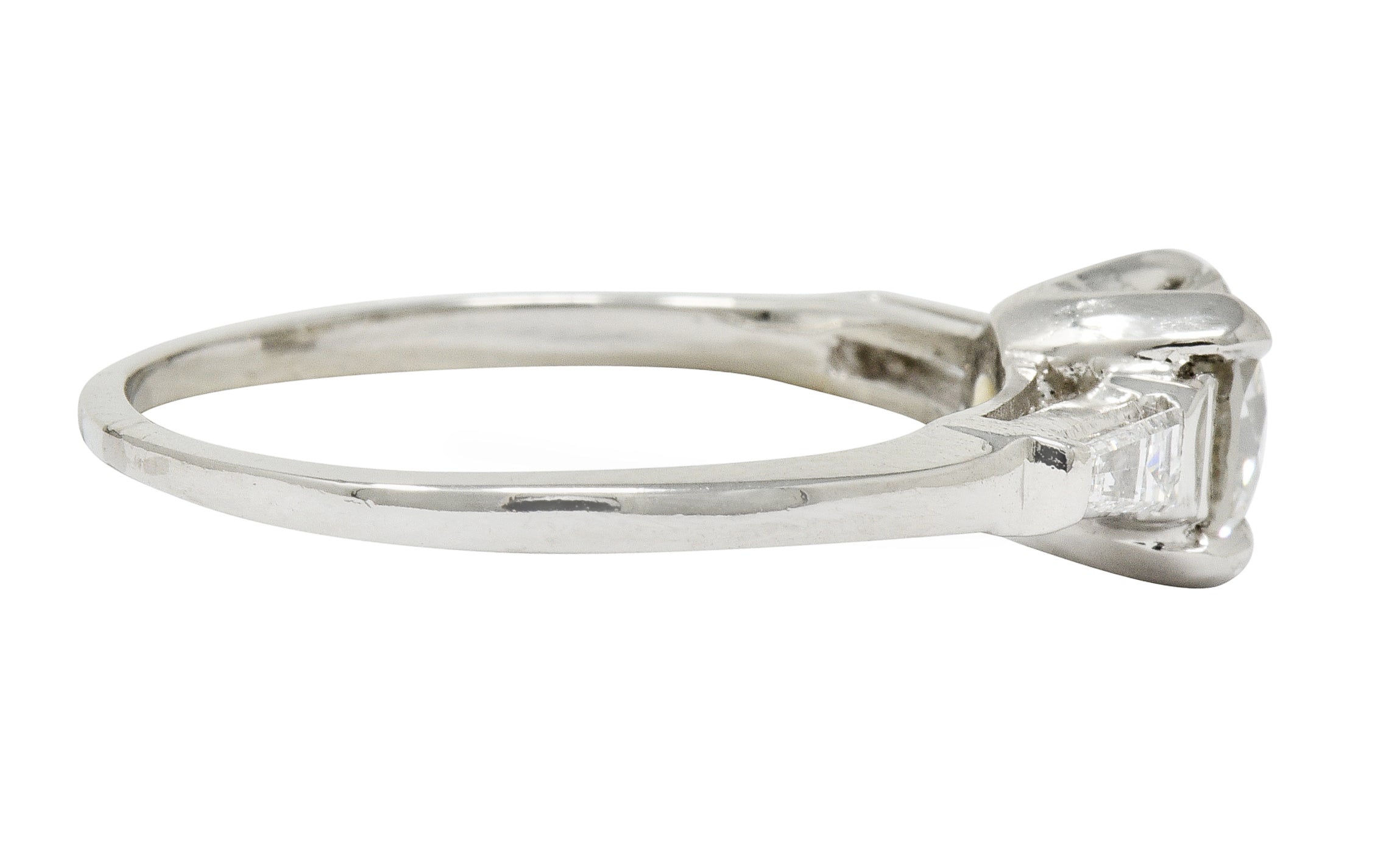 1950's Mid-Century 1.40 CTW Diamond Platinum Three Stone Engagement Ring GIA - Wilson's Estate Jewelry