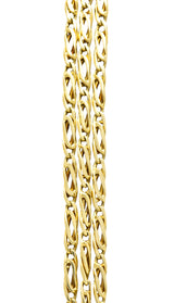 1980's 18 Karat Yellow Gold Three Stand Scroll Link Vintage Chain Necklace Wilson's Estate Jewelry