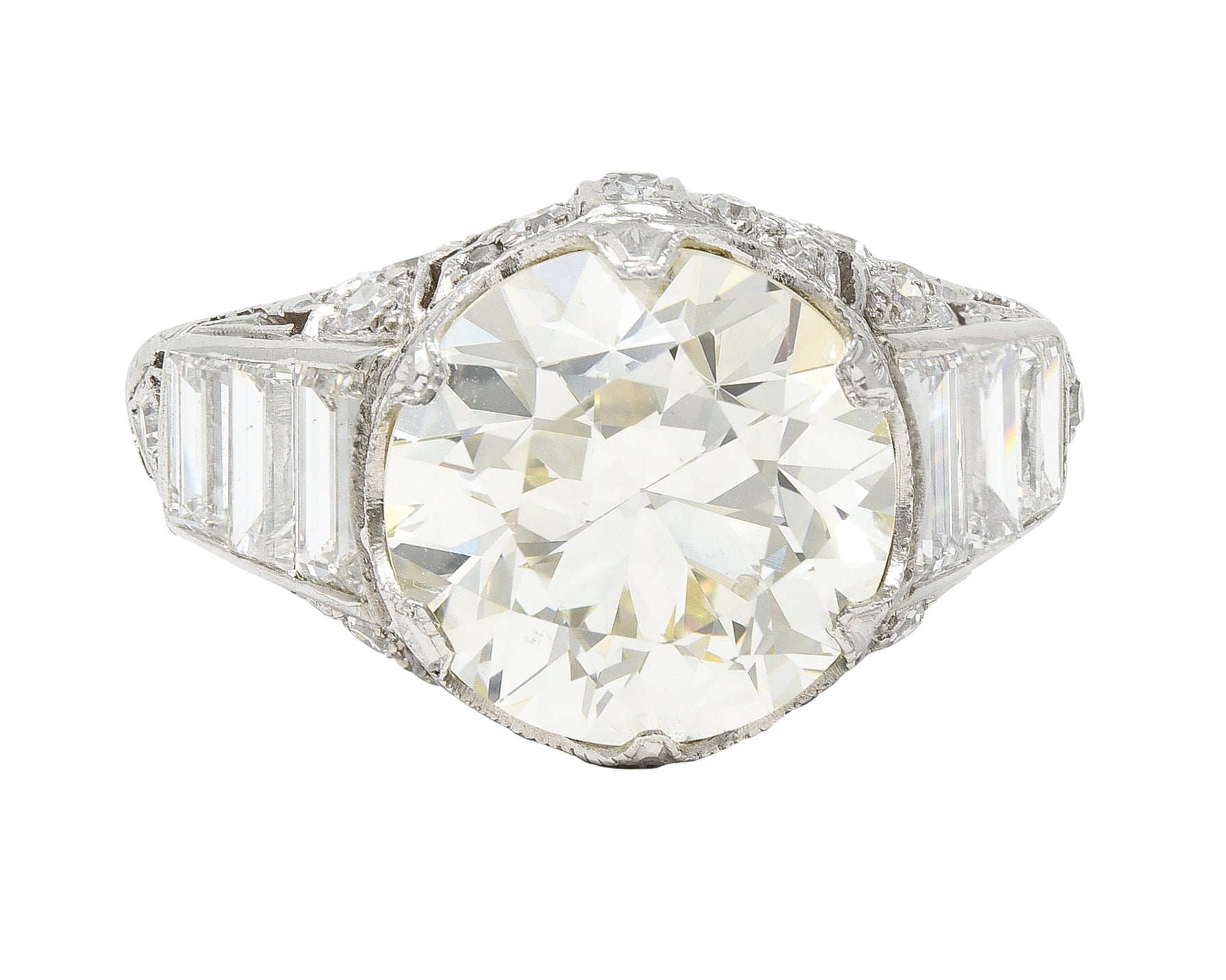 Art Deco 6.01 CTW Transitional Cut Diamond Platinum Engagement Ring GIARing - Wilson's Estate Jewelry