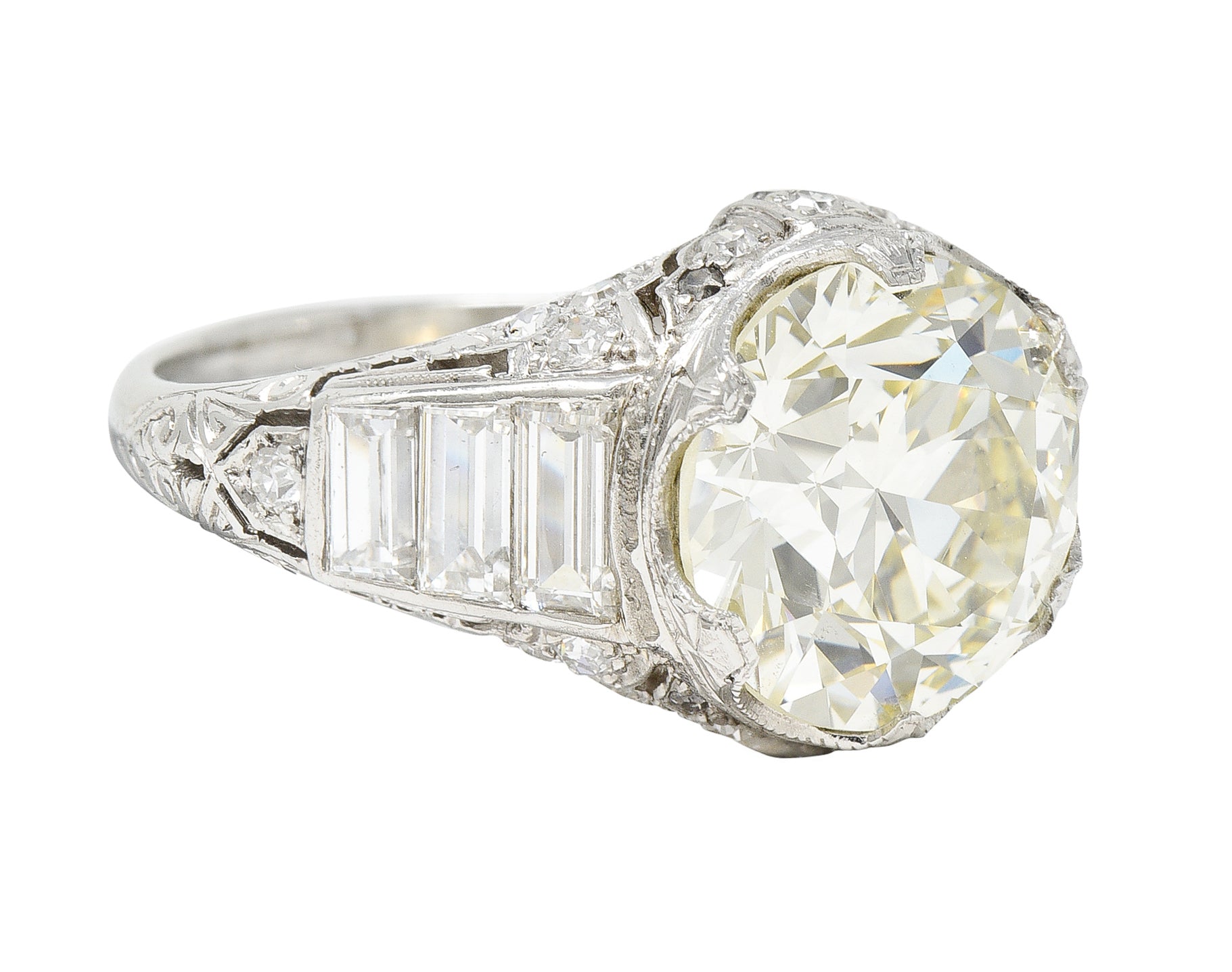 Art Deco 6.01 CTW Transitional Cut Diamond Platinum Engagement Ring GIARing - Wilson's Estate Jewelry