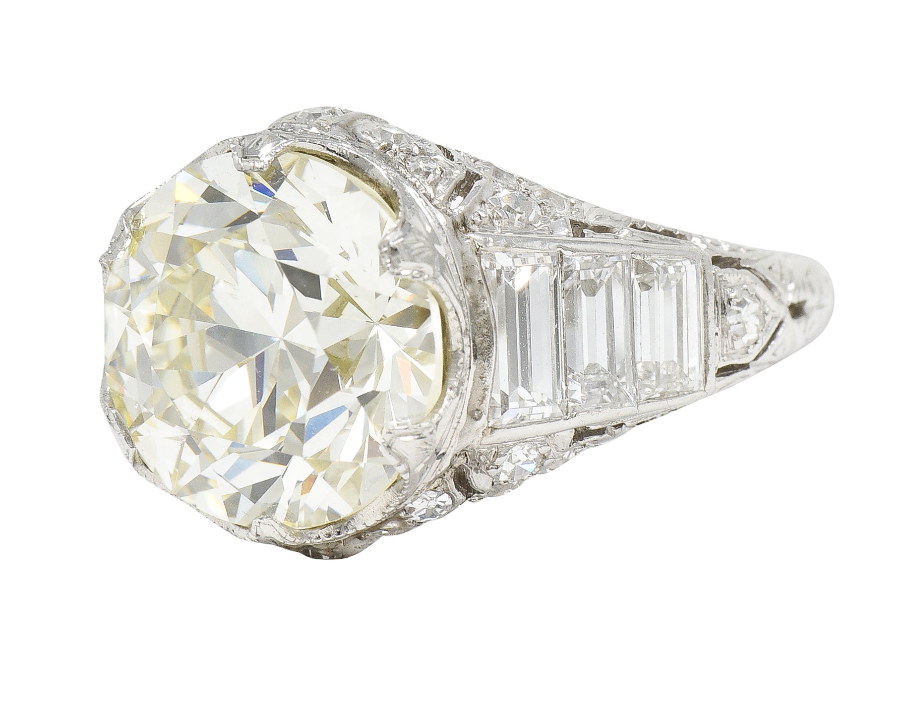 Art Deco 6.01 CTW Transitional Cut Diamond Platinum Engagement Ring GIARing - Wilson's Estate Jewelry