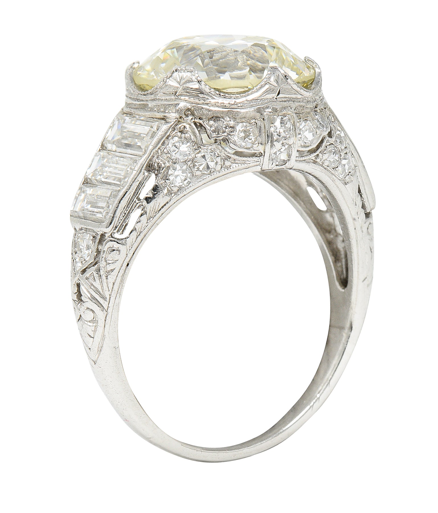 Art Deco 6.01 CTW Transitional Cut Diamond Platinum Engagement Ring GIARing - Wilson's Estate Jewelry