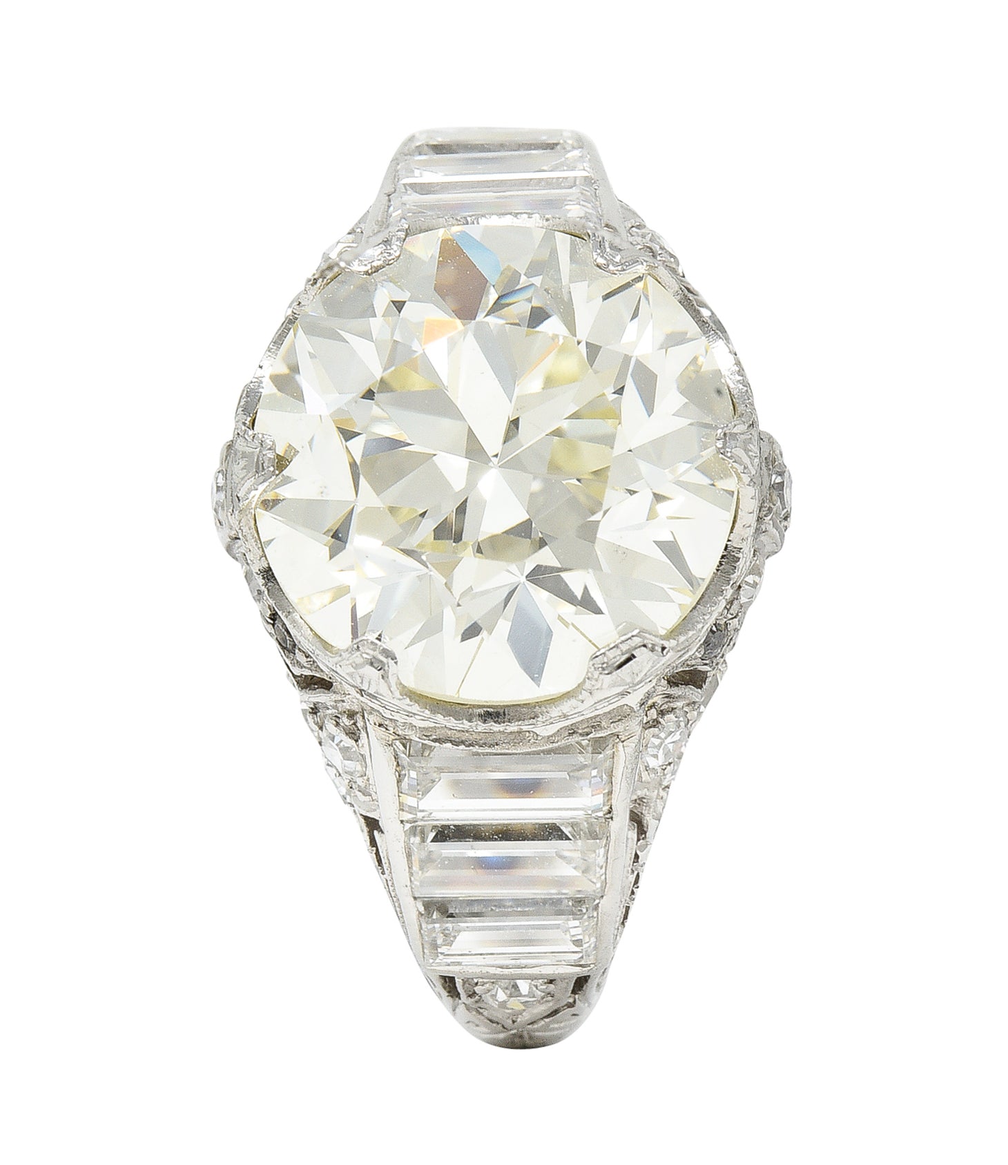 Art Deco 6.01 CTW Transitional Cut Diamond Platinum Engagement Ring GIARing - Wilson's Estate Jewelry