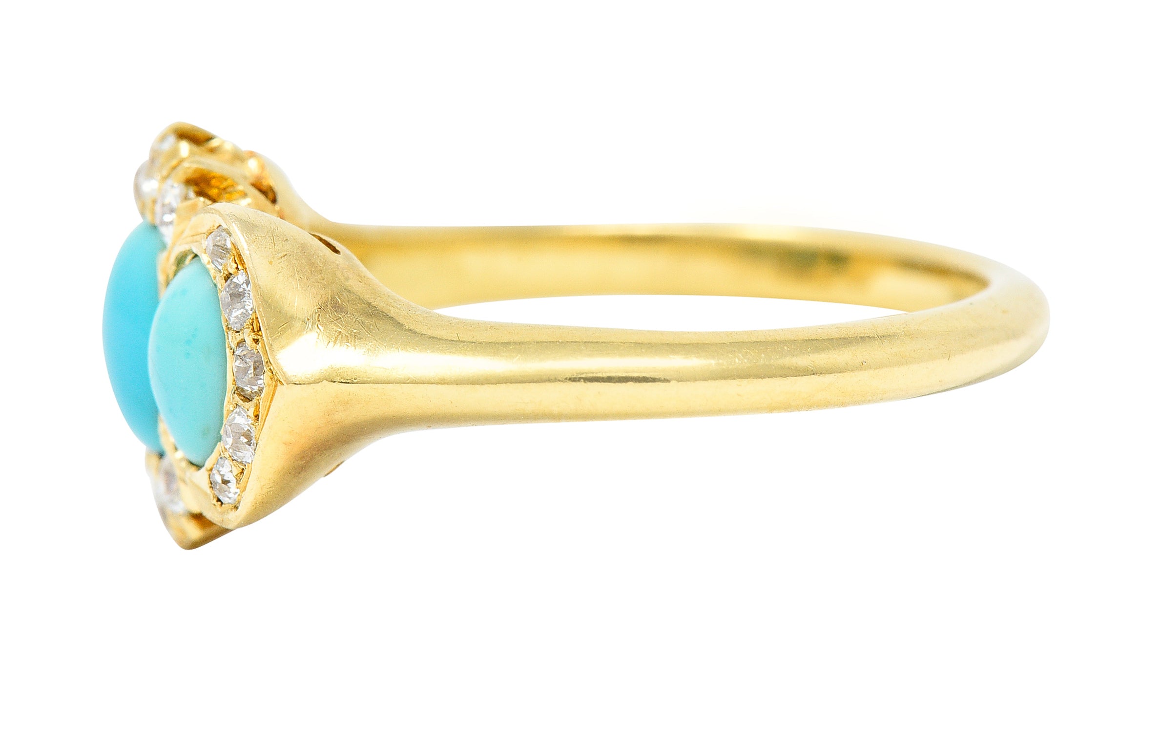 Art Nouveau Turquoise Cabochon Old Mine Cut Diamond 18 Karat Yellow Gold Antique Cluster Jones & Woodland Co. Ring Wilson's Estate Jewelry