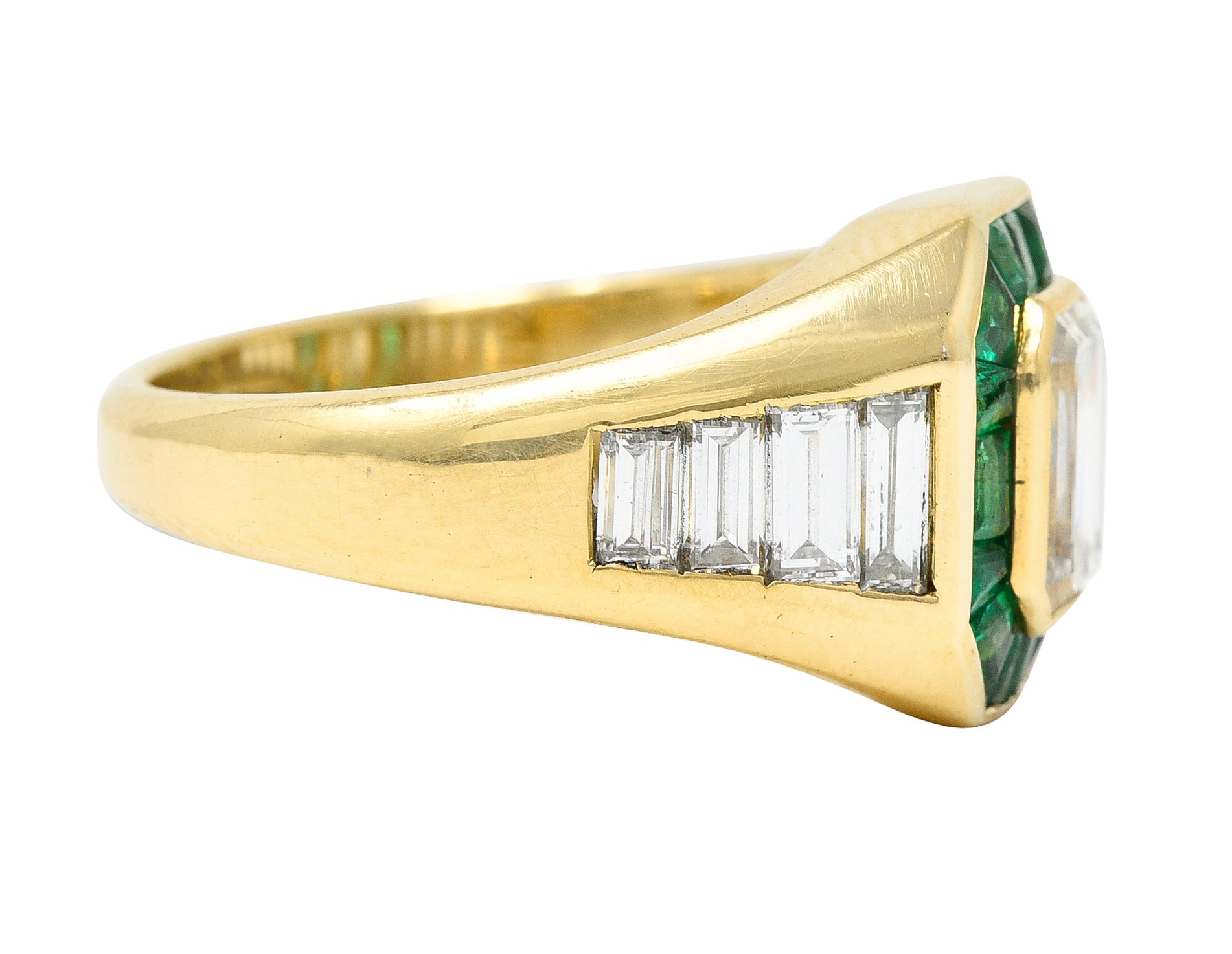 Vintage Italian 2.70 CTW Diamond Emerald 18 Karat Yellow Gold Unisex RingRing - Wilson's Estate Jewelry