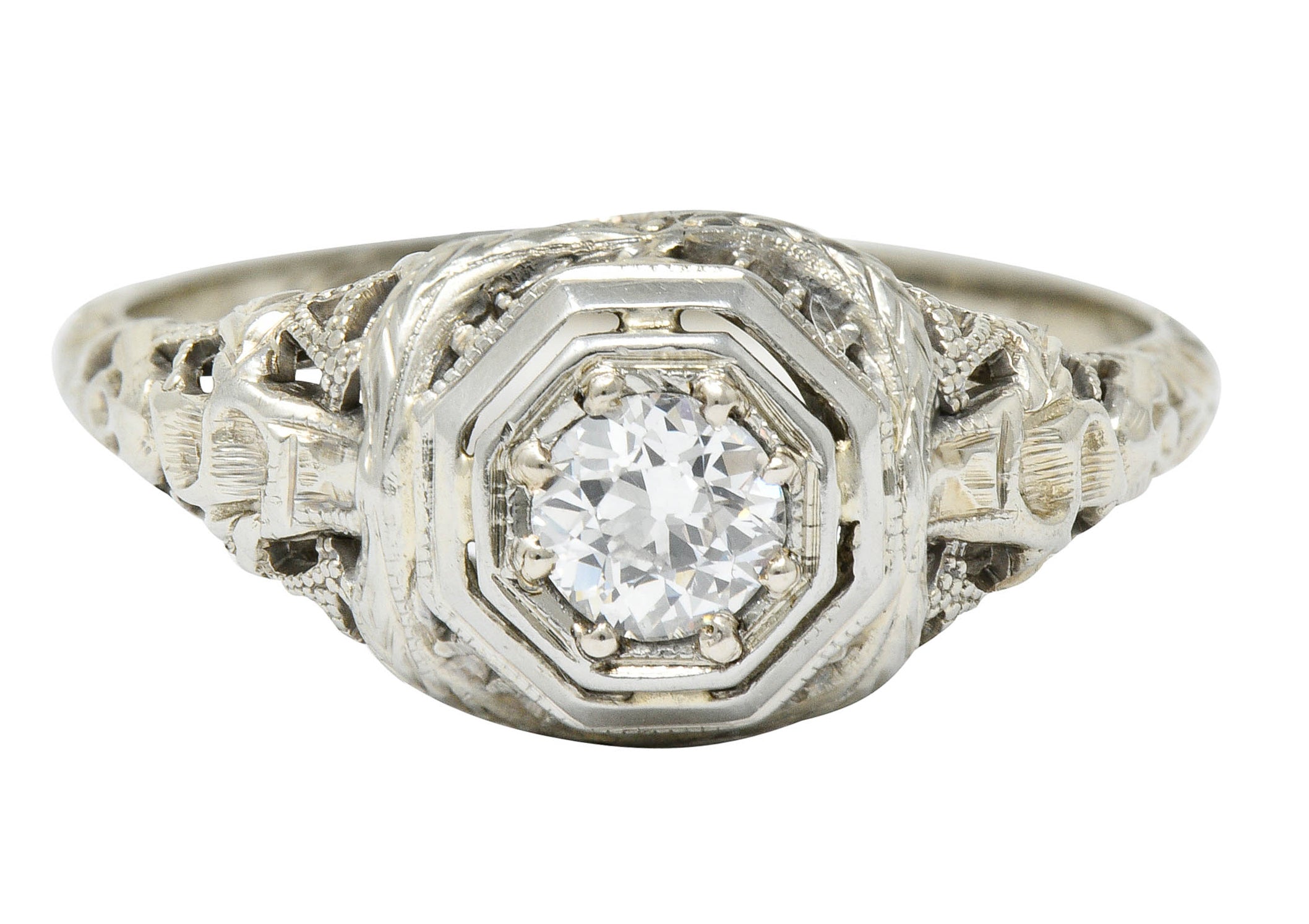 Late Edwardian Diamond 18 Karat White Gold Engagement RingRing - Wilson's Estate Jewelry