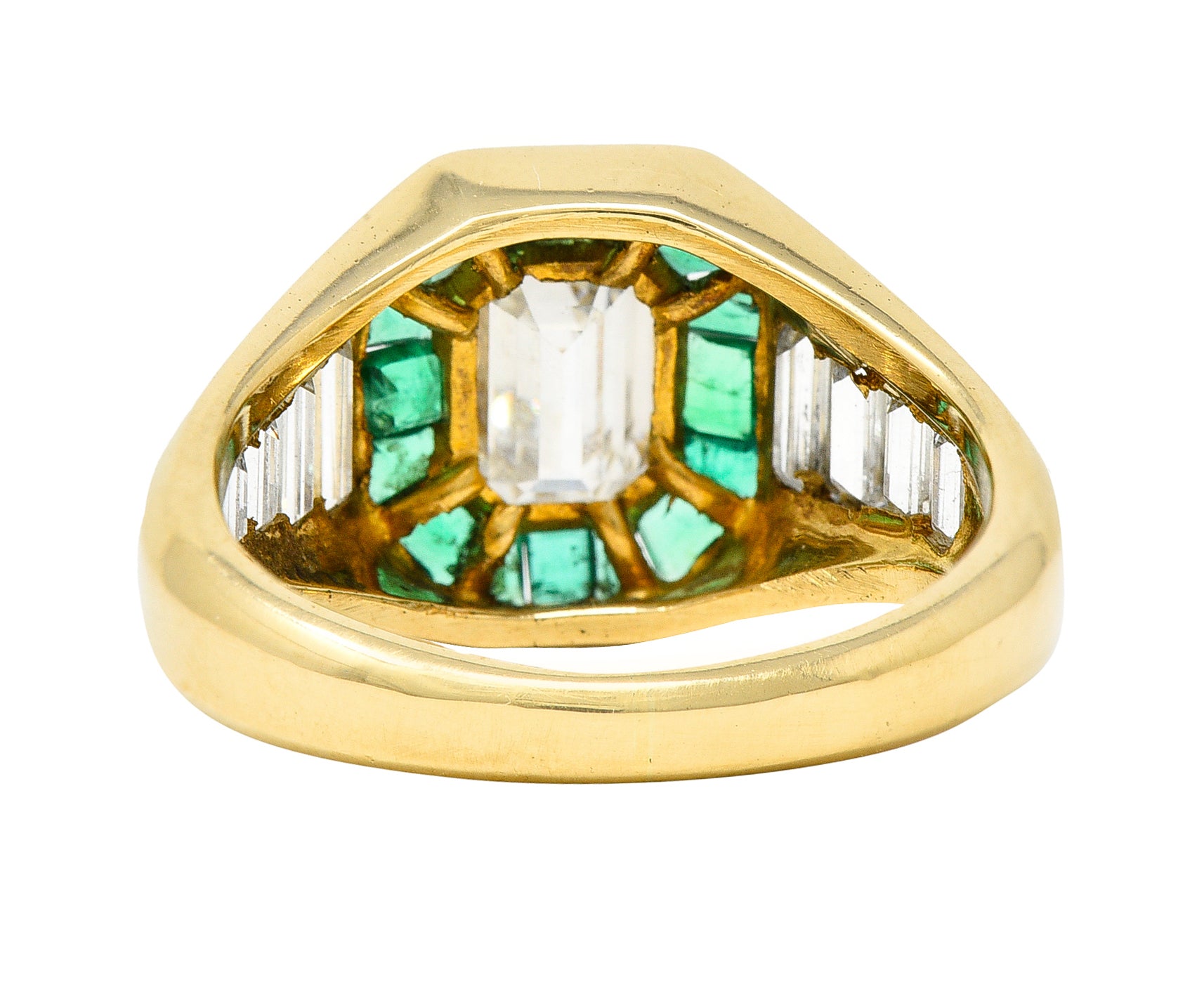 Vintage Italian 2.70 CTW Diamond Emerald 18 Karat Yellow Gold Unisex RingRing - Wilson's Estate Jewelry