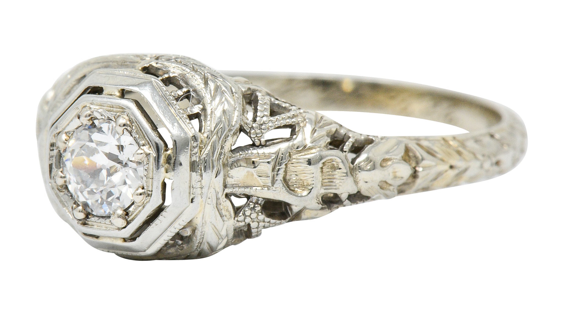 Late Edwardian Diamond 18 Karat White Gold Engagement RingRing - Wilson's Estate Jewelry