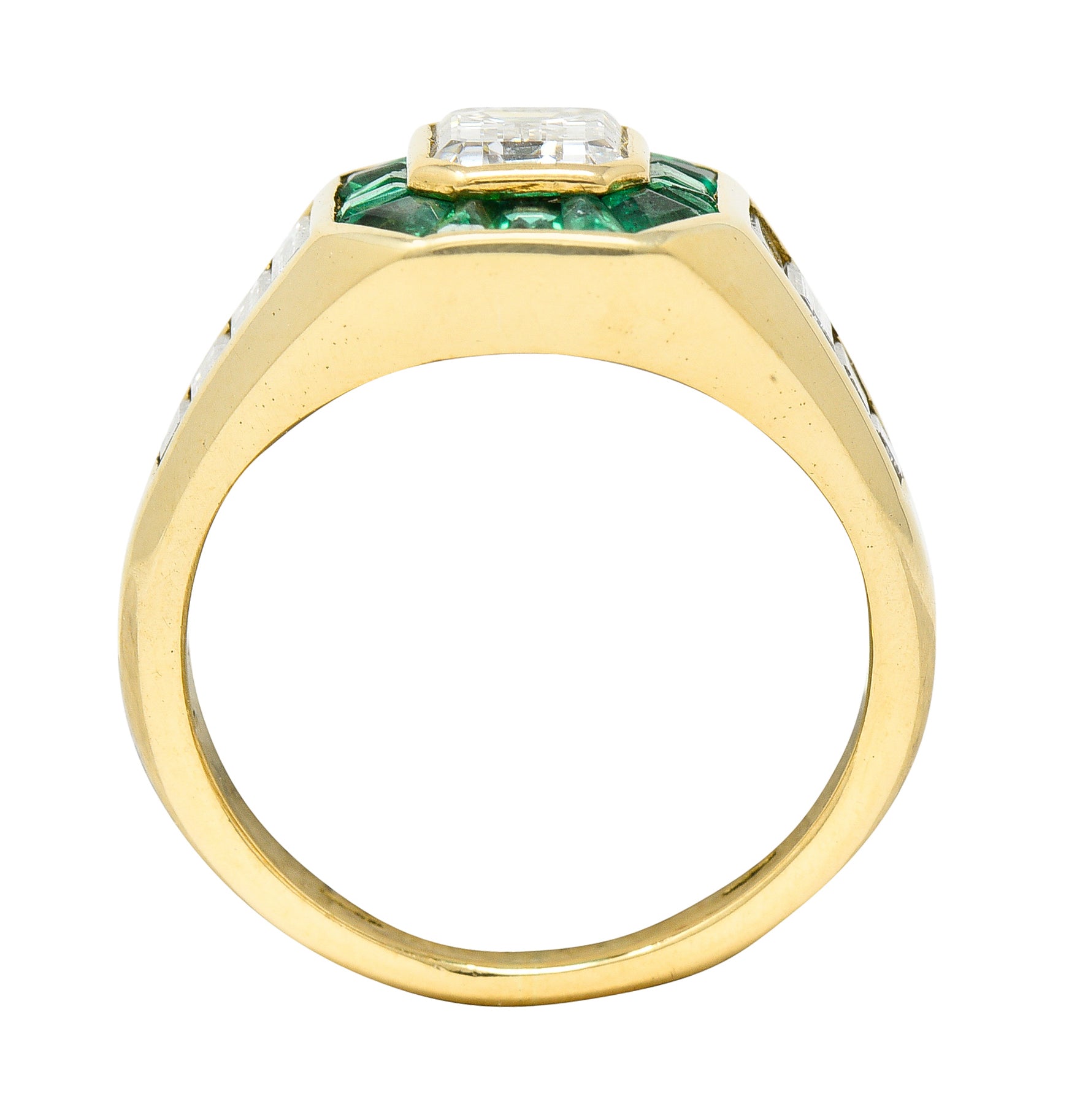 Vintage Italian 2.70 CTW Diamond Emerald 18 Karat Yellow Gold Unisex RingRing - Wilson's Estate Jewelry