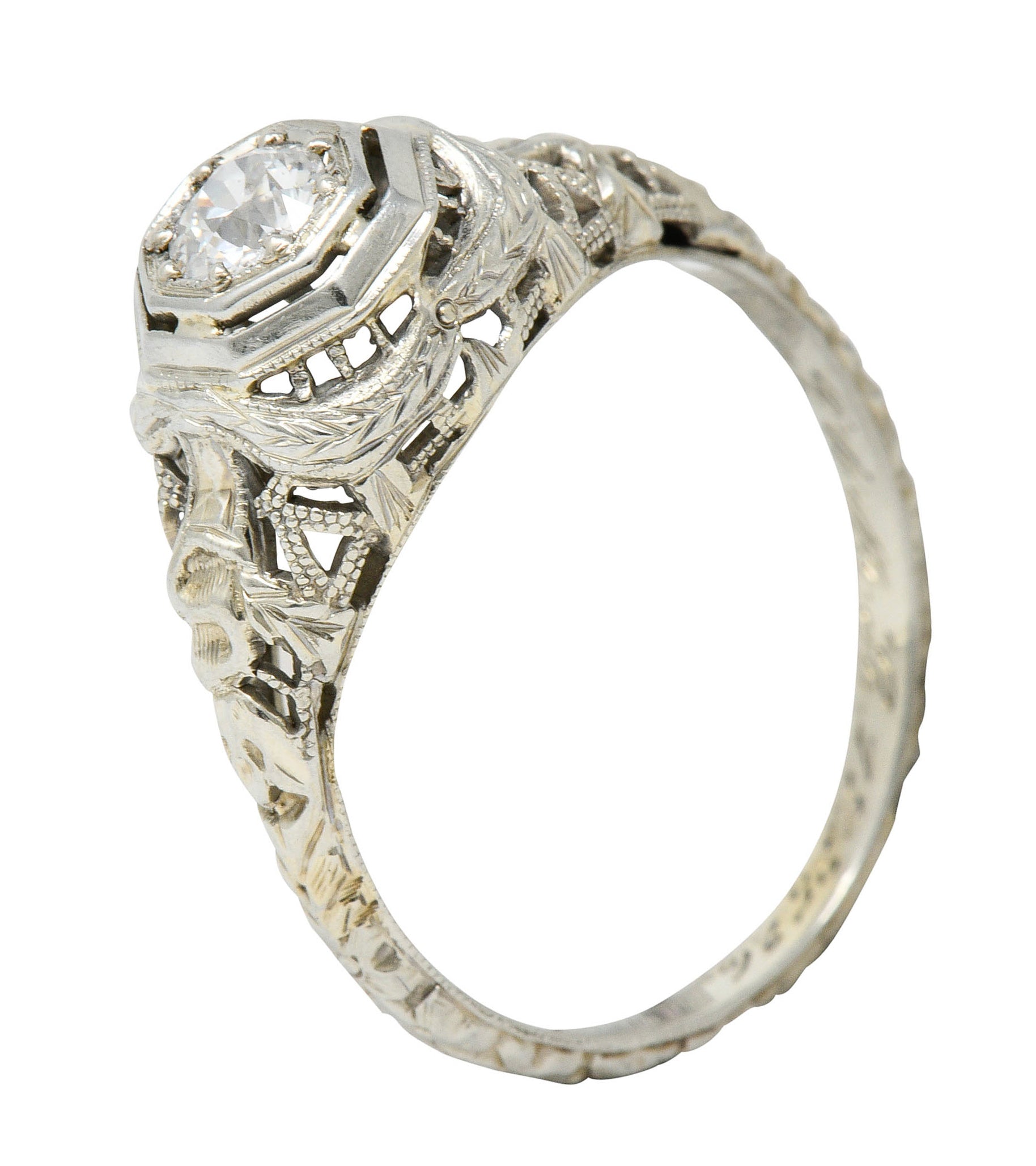 Late Edwardian Diamond 18 Karat White Gold Engagement RingRing - Wilson's Estate Jewelry