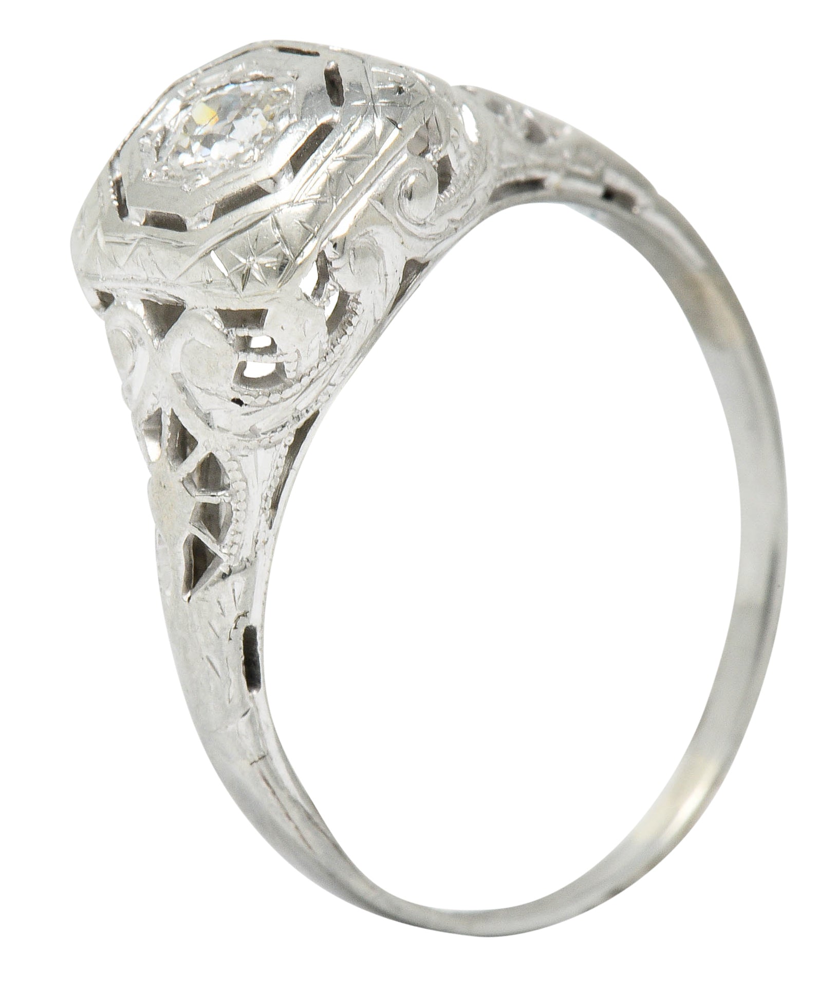 Edwardian Diamond 18 Karat White Gold Engagement RingRing - Wilson's Estate Jewelry