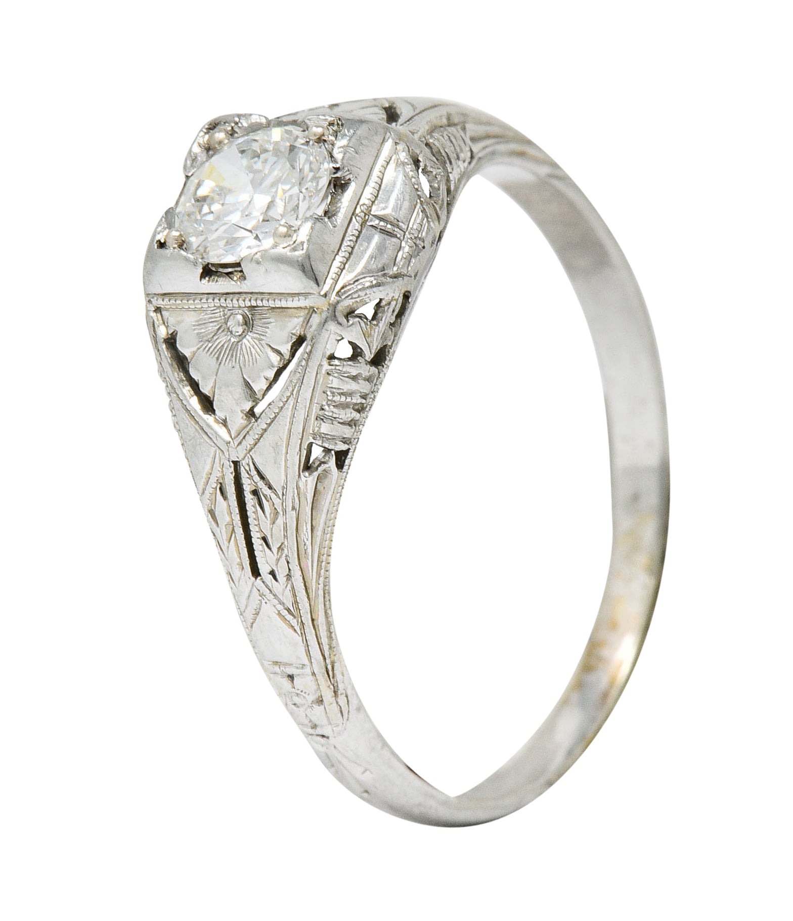 Art Deco 0.38 Diamond 18 Karat Gold Floral Engagement RingRing - Wilson's Estate Jewelry