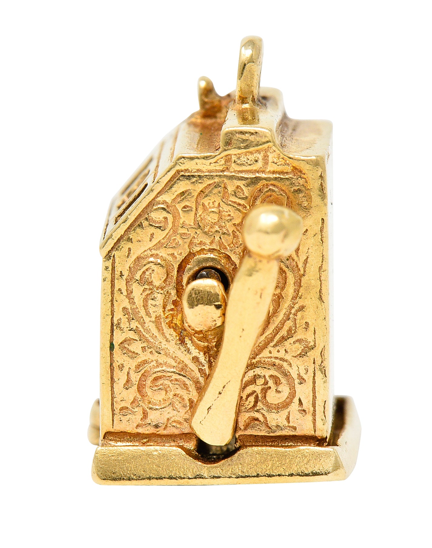 1940's Retro Enamel 14 Karat Yellow Gold Vintage Slot Machine Charm Wilson's Estate Jewelry