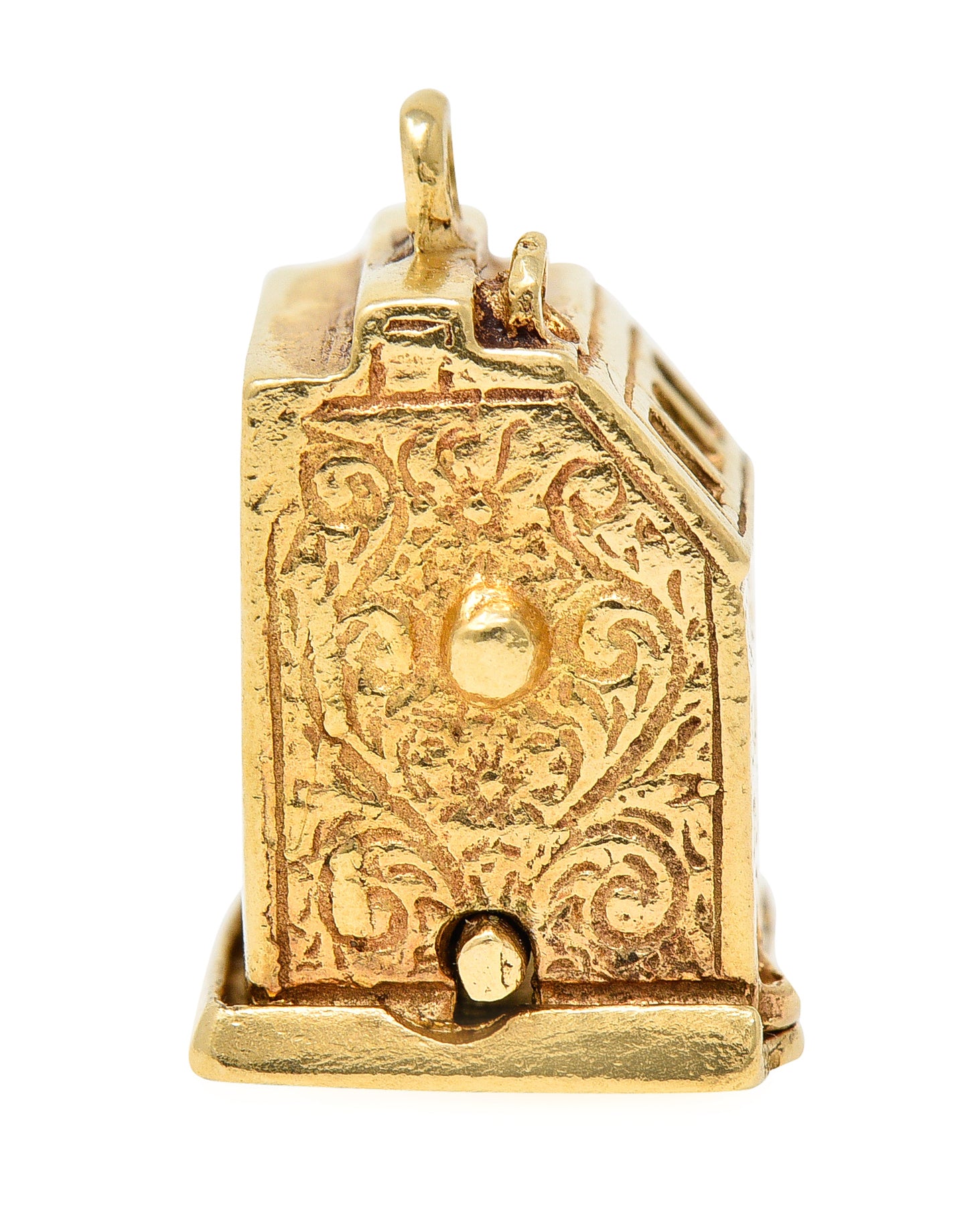 1940's Retro Enamel 14 Karat Yellow Gold Vintage Slot Machine Charm Wilson's Estate Jewelry