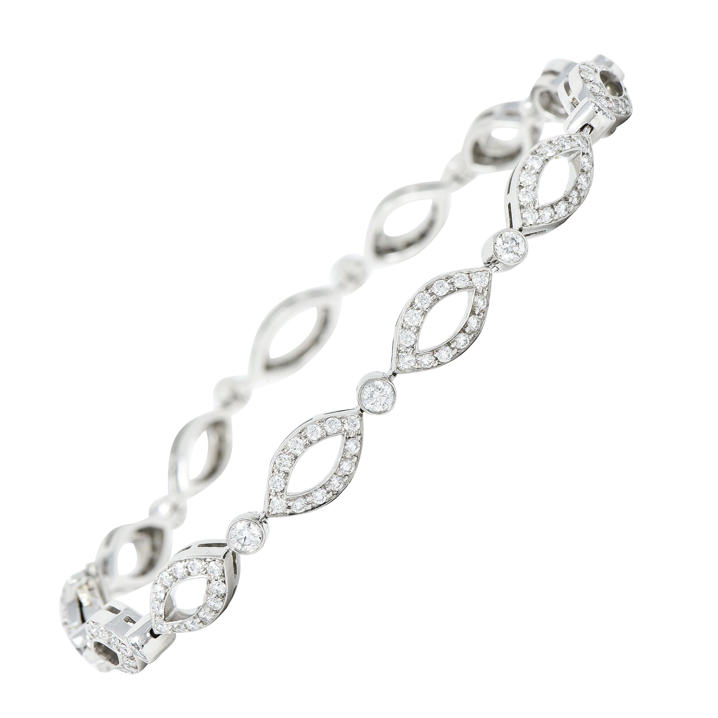 Tiffany & Co. 2.12 CTW Diamond Platinum Navette Jazz Contemporary Line Bracelet Wilson's Estate Jewelry