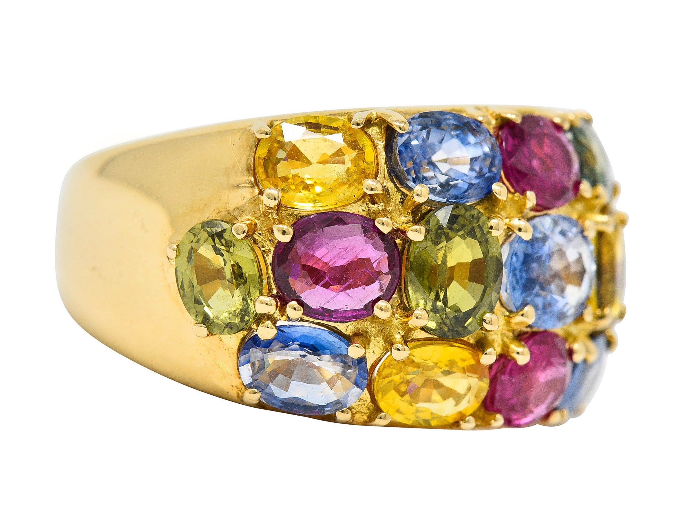 1990's Vintage 6.90 CTW Sapphire Ruby 18 Karat Gold Gemstone Band RingRing - Wilson's Estate Jewelry