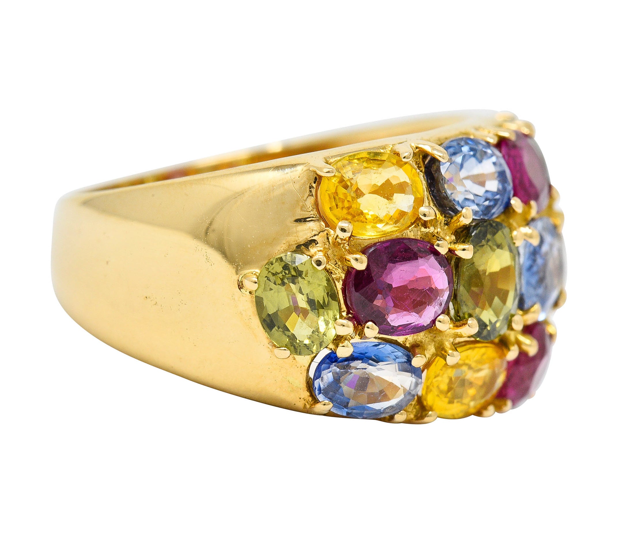 1990's Vintage 6.90 CTW Sapphire Ruby 18 Karat Gold Gemstone Band RingRing - Wilson's Estate Jewelry