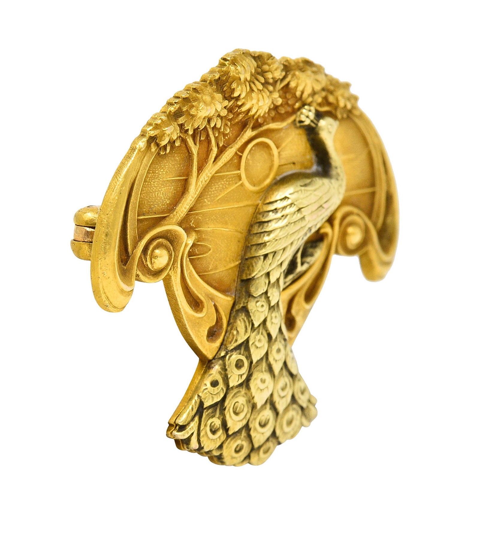 1900 Art Nouveau 14 Karat Two Tone Gold Peacock BroochBrooch - Wilson's Estate Jewelry