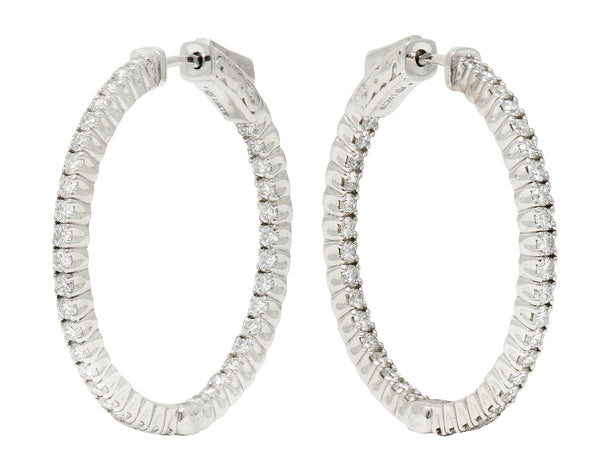 Contemporary 1.50 CTW Diamond 14 Karat White Gold 30 MM Hoop EarringsEarring - Wilson's Estate Jewelry