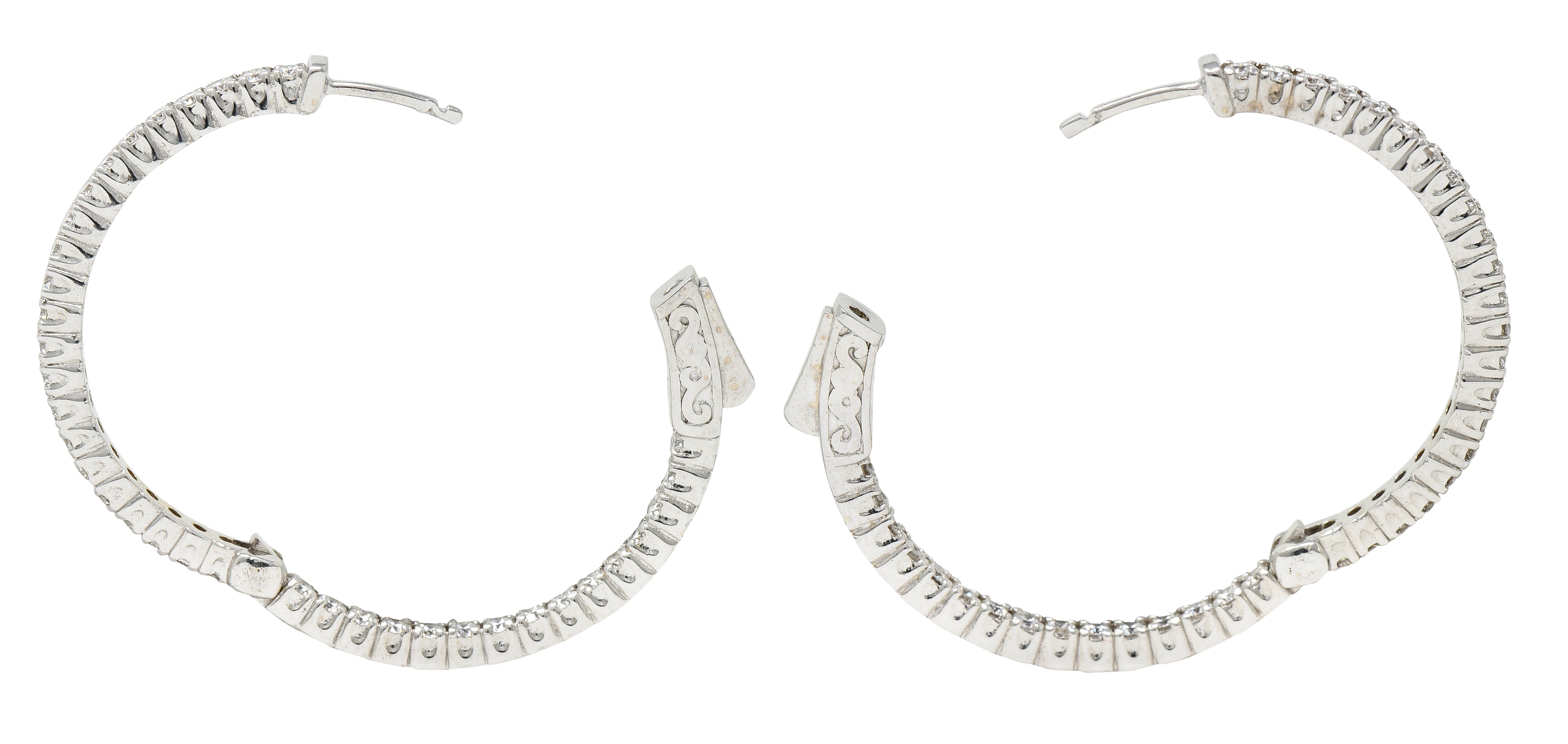 Contemporary 1.50 CTW Diamond 14 Karat White Gold 30 MM Hoop EarringsEarring - Wilson's Estate Jewelry