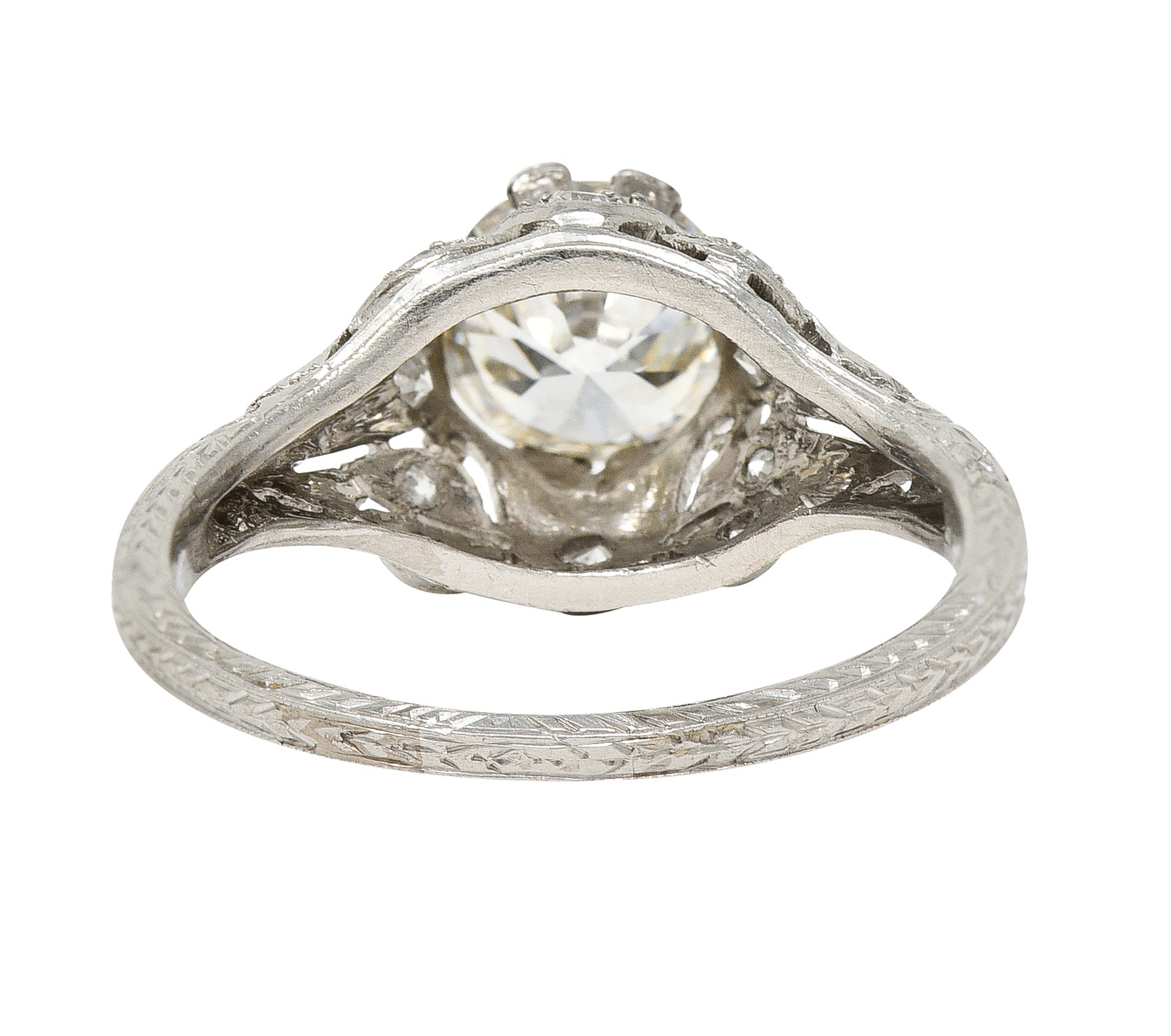 Art Deco 1.44 CTW Old European Diamond Platinum Foliate Vintage Engagement Ring