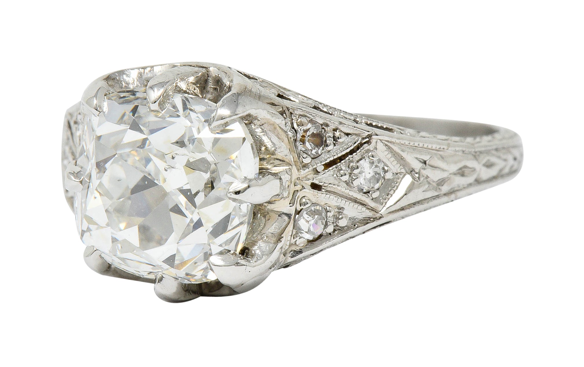 Art Deco 3.16 CTW Diamond Platinum Engagement Ring GIARing - Wilson's Estate Jewelry