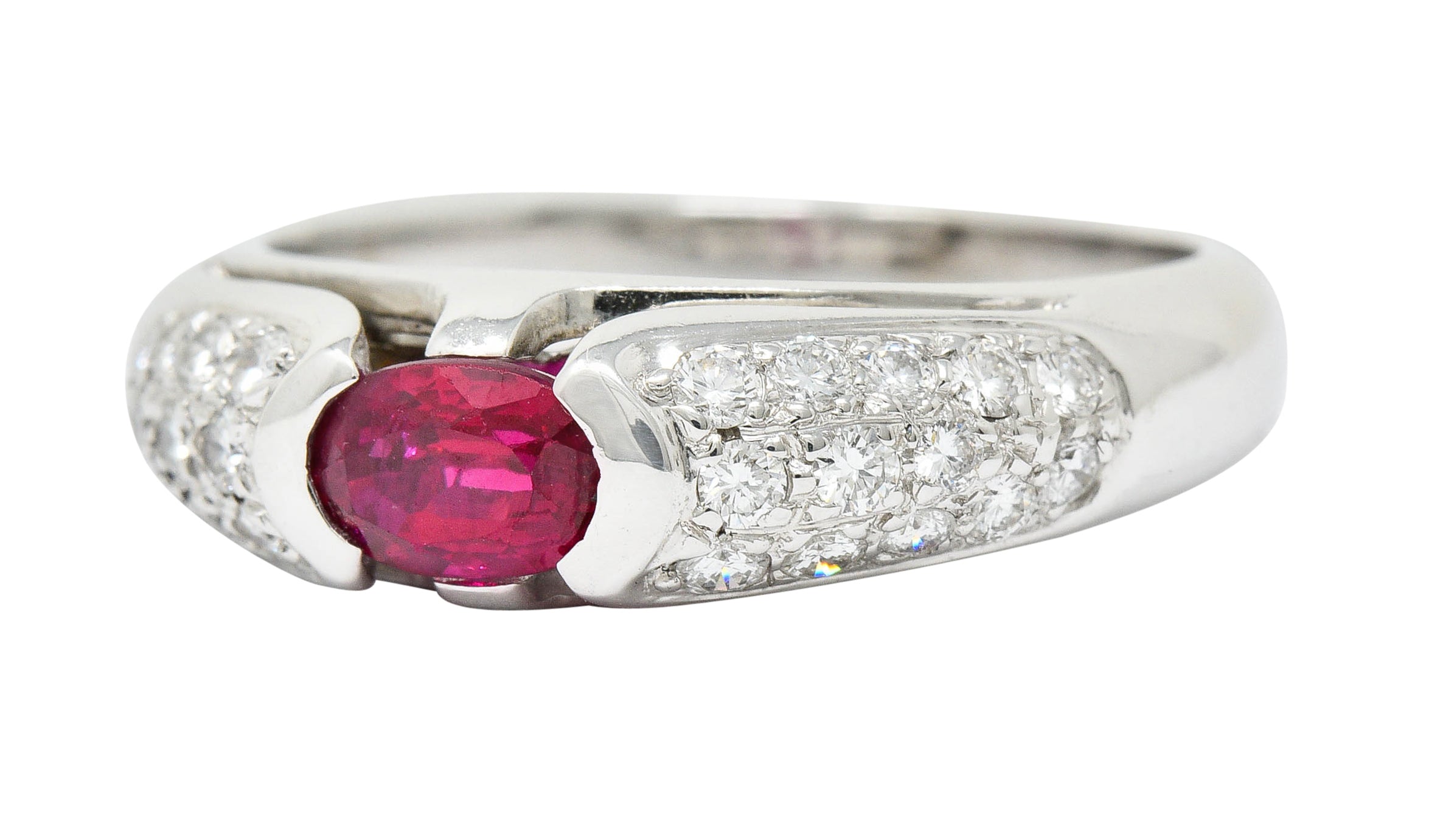 Bulgari 1.07 CTW Ruby Pave Diamond 18 Karat White Gold Band RingRing - Wilson's Estate Jewelry