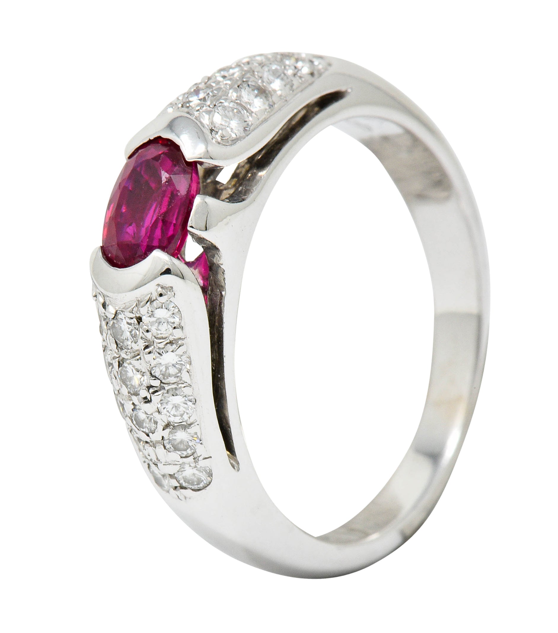 Bulgari 1.07 CTW Ruby Pave Diamond 18 Karat White Gold Band RingRing - Wilson's Estate Jewelry