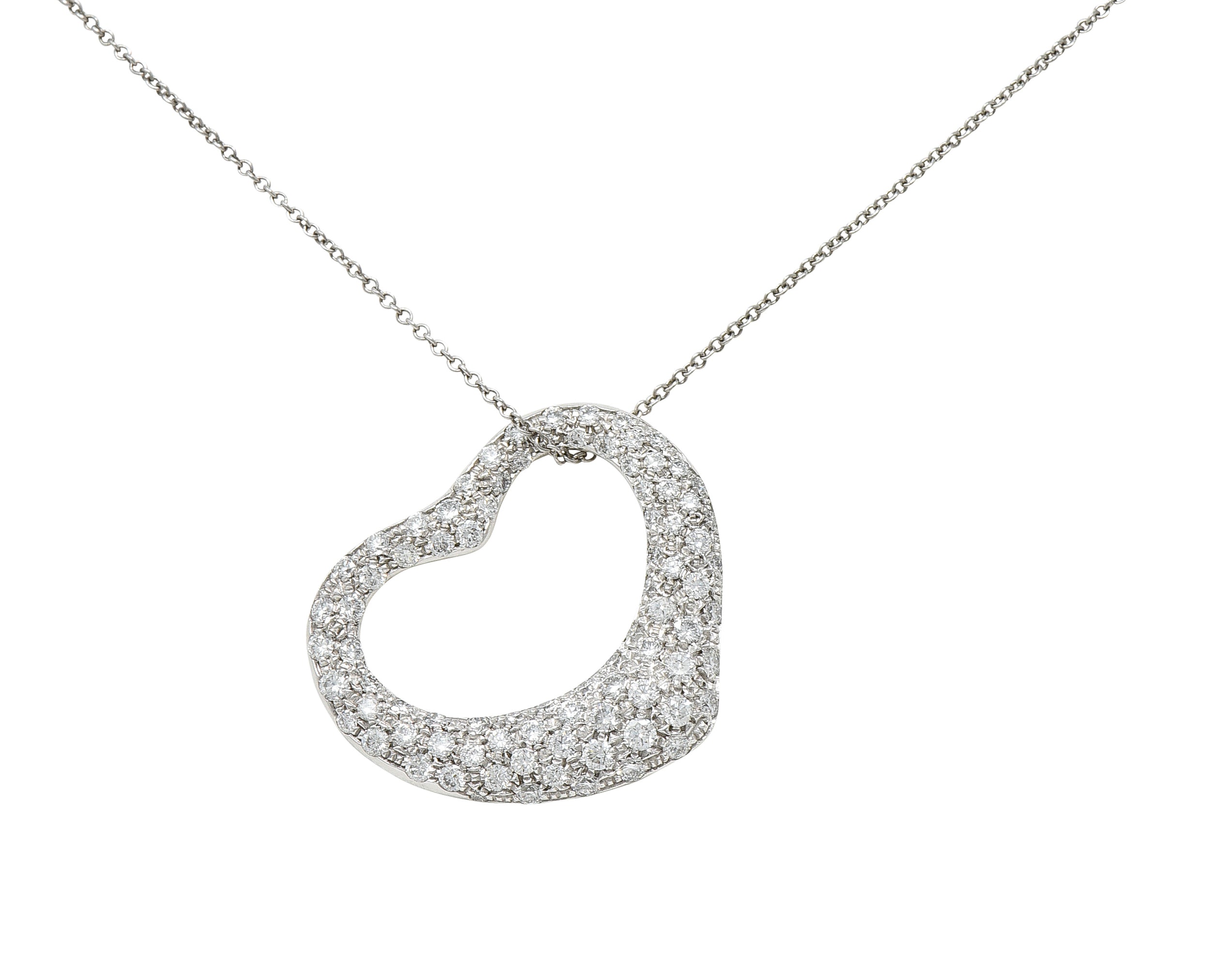 Elsa Peretti Tiffany & Co. 3.00 CTW Diamond Platinum 28 MM Open Heart Pendant NecklaceNecklace - Wilson's Estate Jewelry