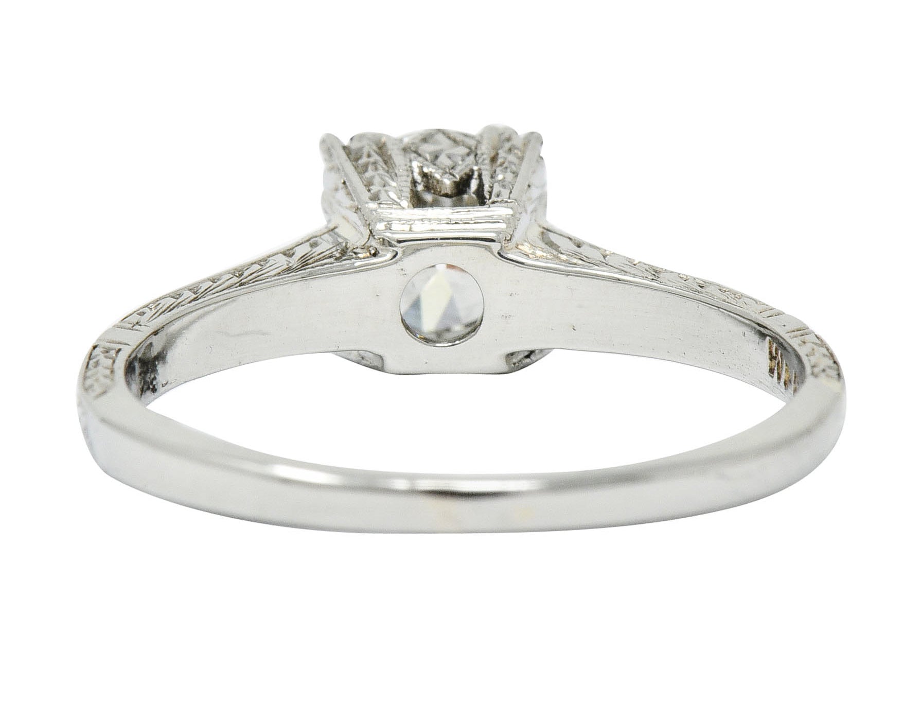 Art Deco 0.53 CTW Diamond 18 Karat White Gold Engraved Engagement Ring - Wilson's Estate Jewelry