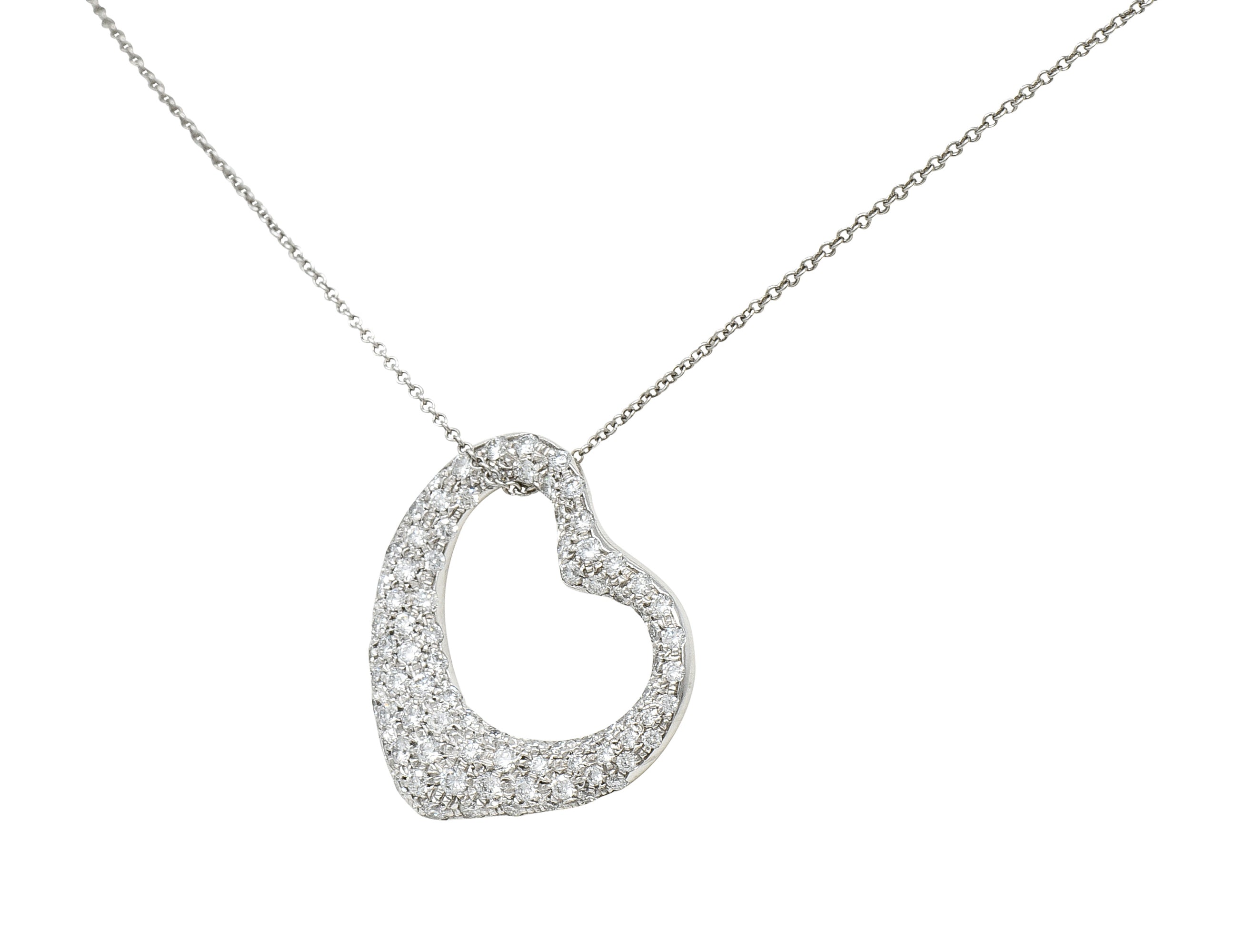 Elsa Peretti Tiffany & Co. 3.00 CTW Diamond Platinum 28 MM Open Heart Pendant NecklaceNecklace - Wilson's Estate Jewelry