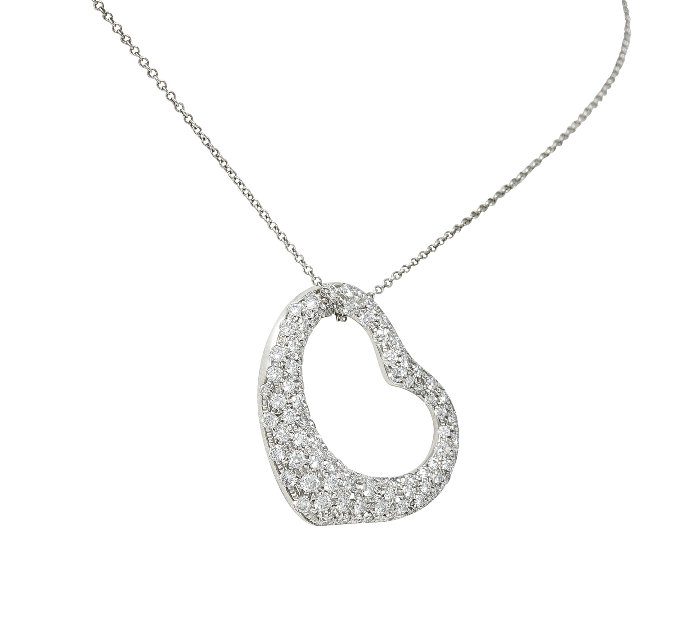 Elsa Peretti Tiffany & Co. 3.00 CTW Diamond Platinum 28 MM Open Heart Pendant NecklaceNecklace - Wilson's Estate Jewelry