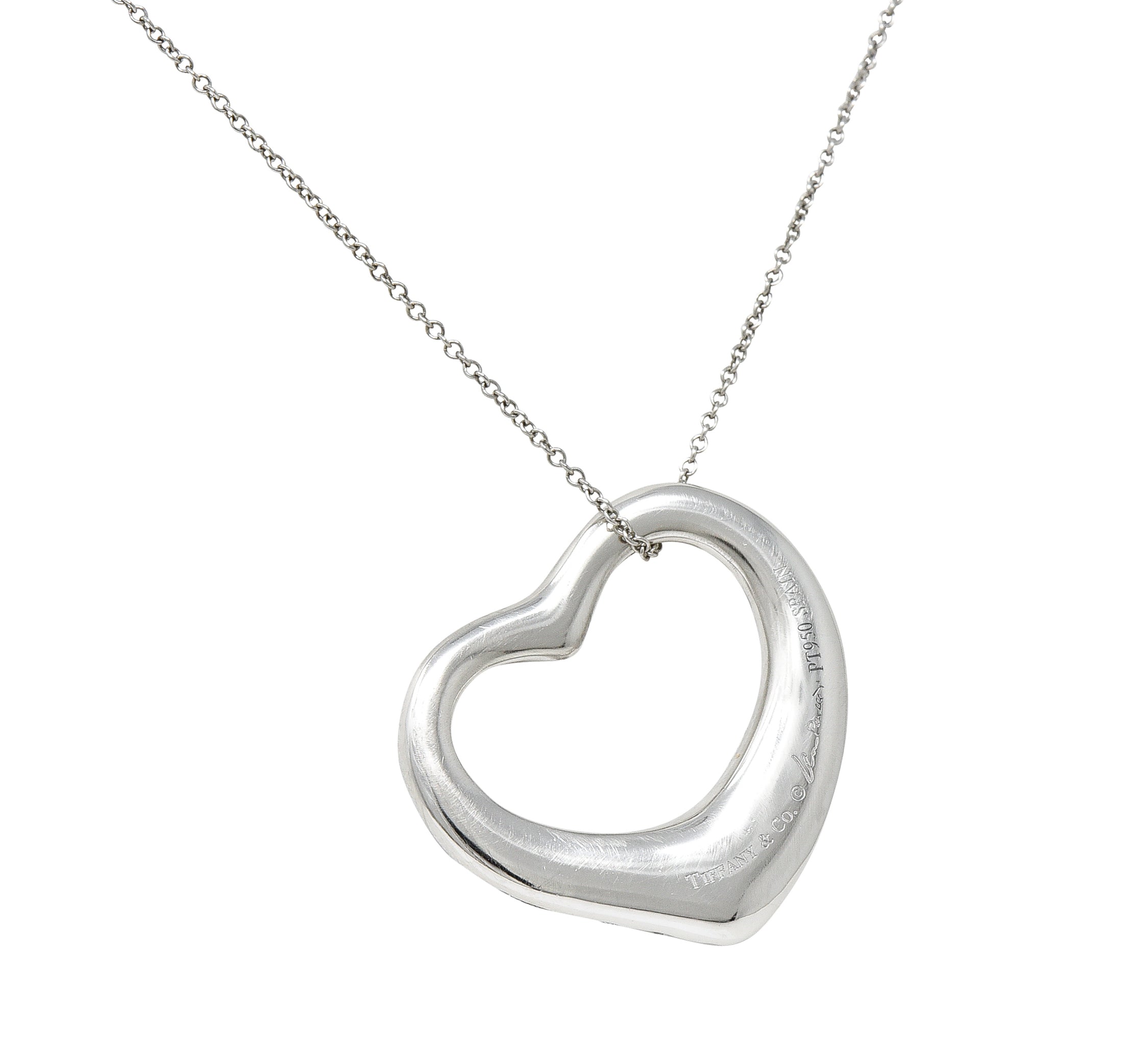 Elsa Peretti Tiffany & Co. 3.00 CTW Diamond Platinum 28 MM Open Heart Pendant NecklaceNecklace - Wilson's Estate Jewelry